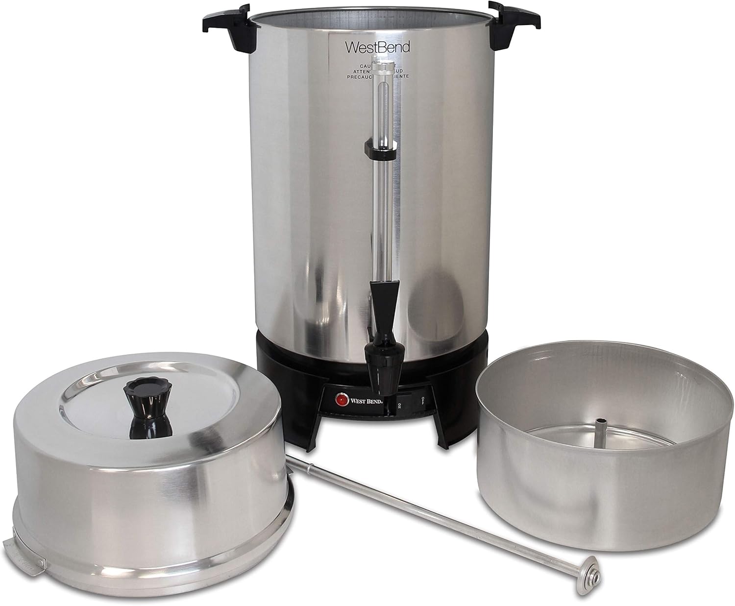 Urna da caffè commerciale West Bend 33600 in alluminio altamente lucidato approvata dalla NSF con controllo automatico della temperatura, grande capacità con infusione rapida e facile pulizia, 100 tazze, argento