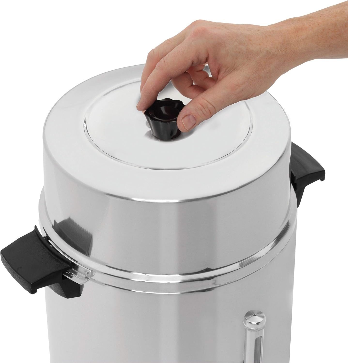 Urna da caffè commerciale West Bend 33600 in alluminio altamente lucidato approvata dalla NSF con controllo automatico della temperatura, grande capacità con infusione rapida e facile pulizia, 100 tazze, argento