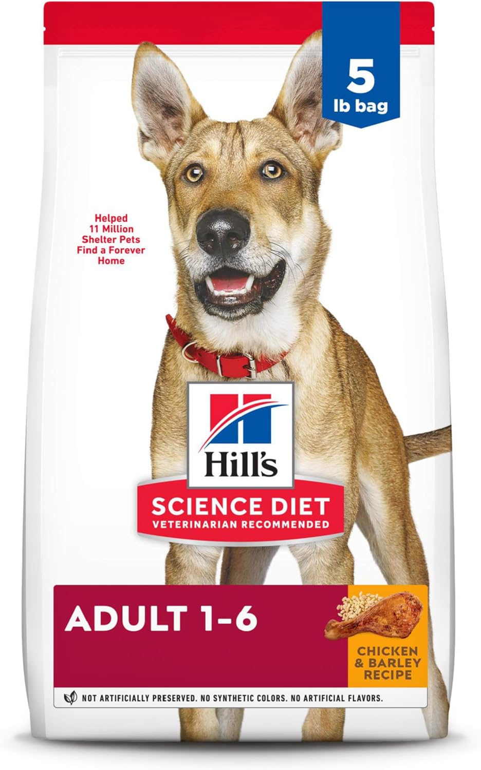Hills Science Diet pour adultes de 1 à 6 ans, adultes de 1 à 6 ans, nourriture sèche pour chiens de qualité supérieure, poulet et orge, sac de 5 livres