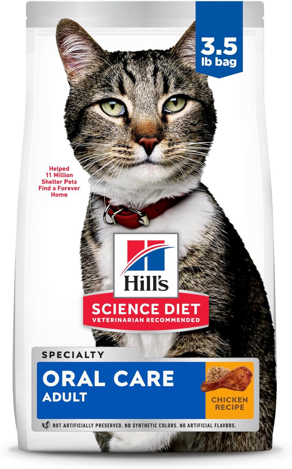 Soins bucco-dentaires Hills Science Diet, adultes de 1 à 6 ans, aide à l'accumulation de tartre, nourriture sèche pour chats, recette de poulet, sac de 3,5 livres