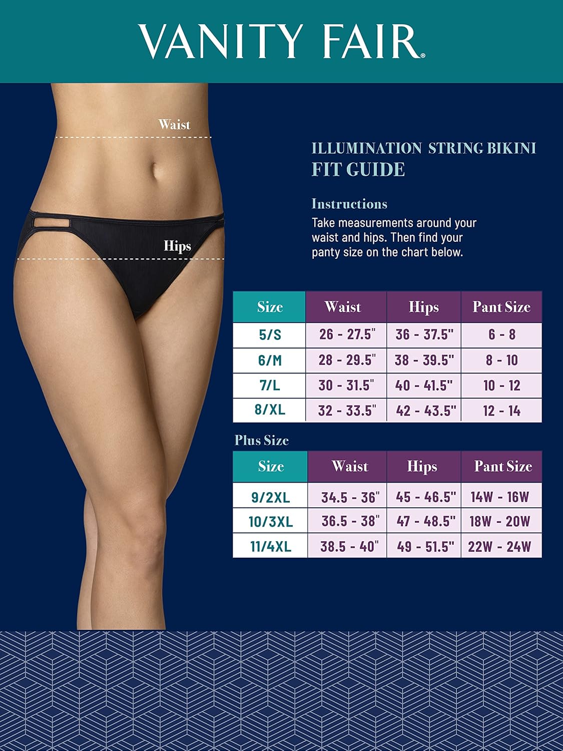 Vanity Fair Womens Illumination String Bikini Panties, Silky Stretch  Satin Trim, Midnight Black, 6 · v2