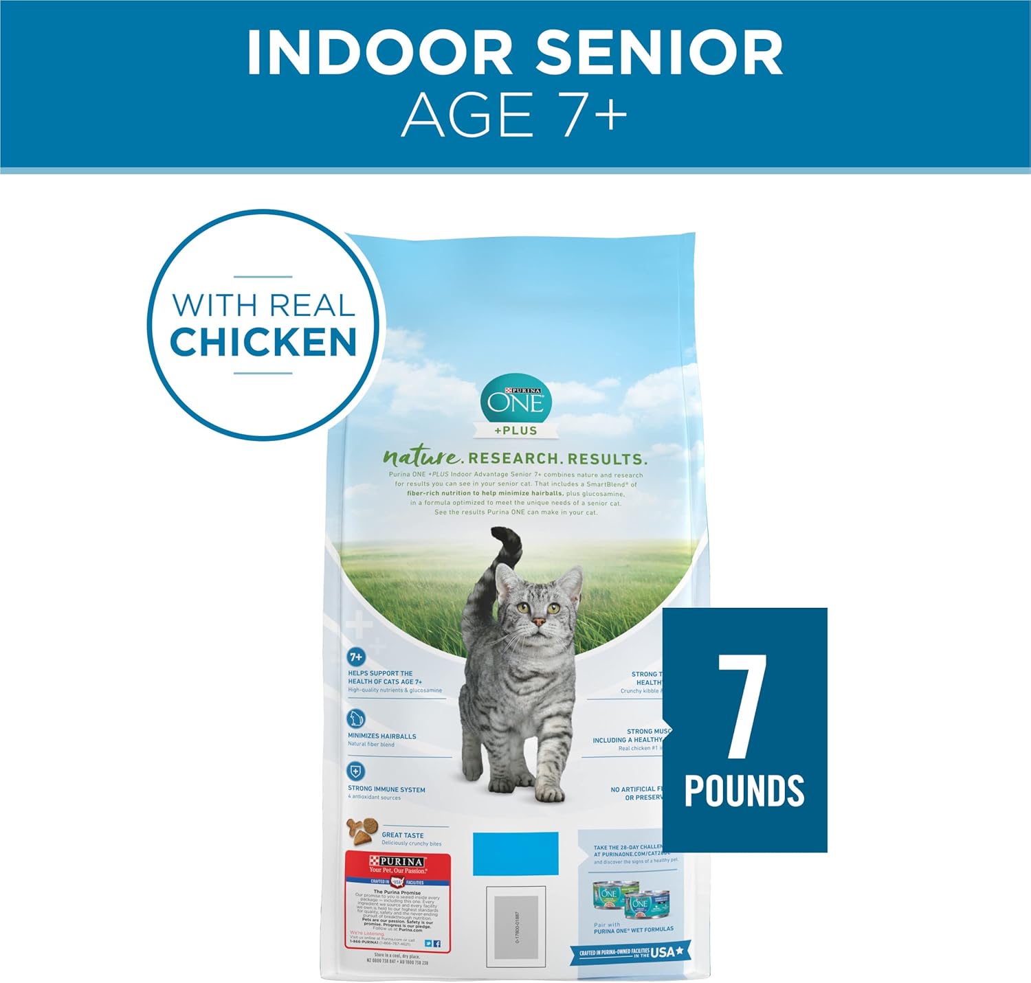 Purina ONE High Protein, Natural Senior Dry Cat Food, Indoor Advantage Senior - 7 Lb. Bag