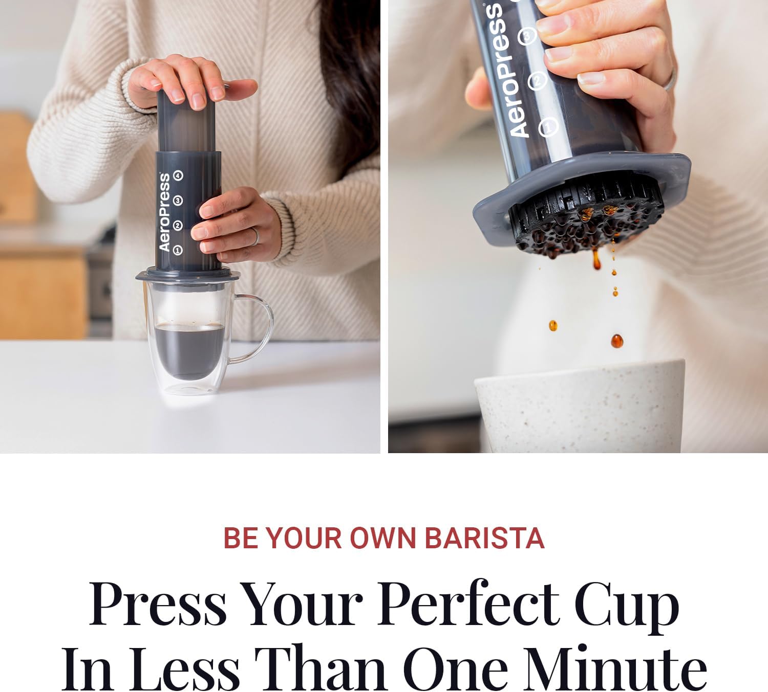 Macchina da caffè originale AeroPress — Metodo di infusione 3 in 1 che combina French Press, Pourover, Espresso - Caffè corposo e liscio senza grana, amaro - Piccola caffettiera portatile per viaggi in campeggio