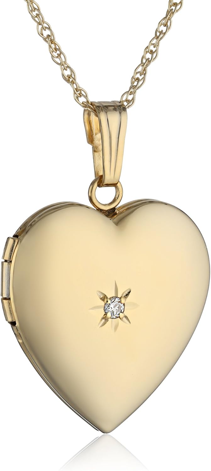 Amazon Essentials 14k Yellow Gold Heart Locket Necklace with Diamond-Accent (previously Amazon Collection) · v2