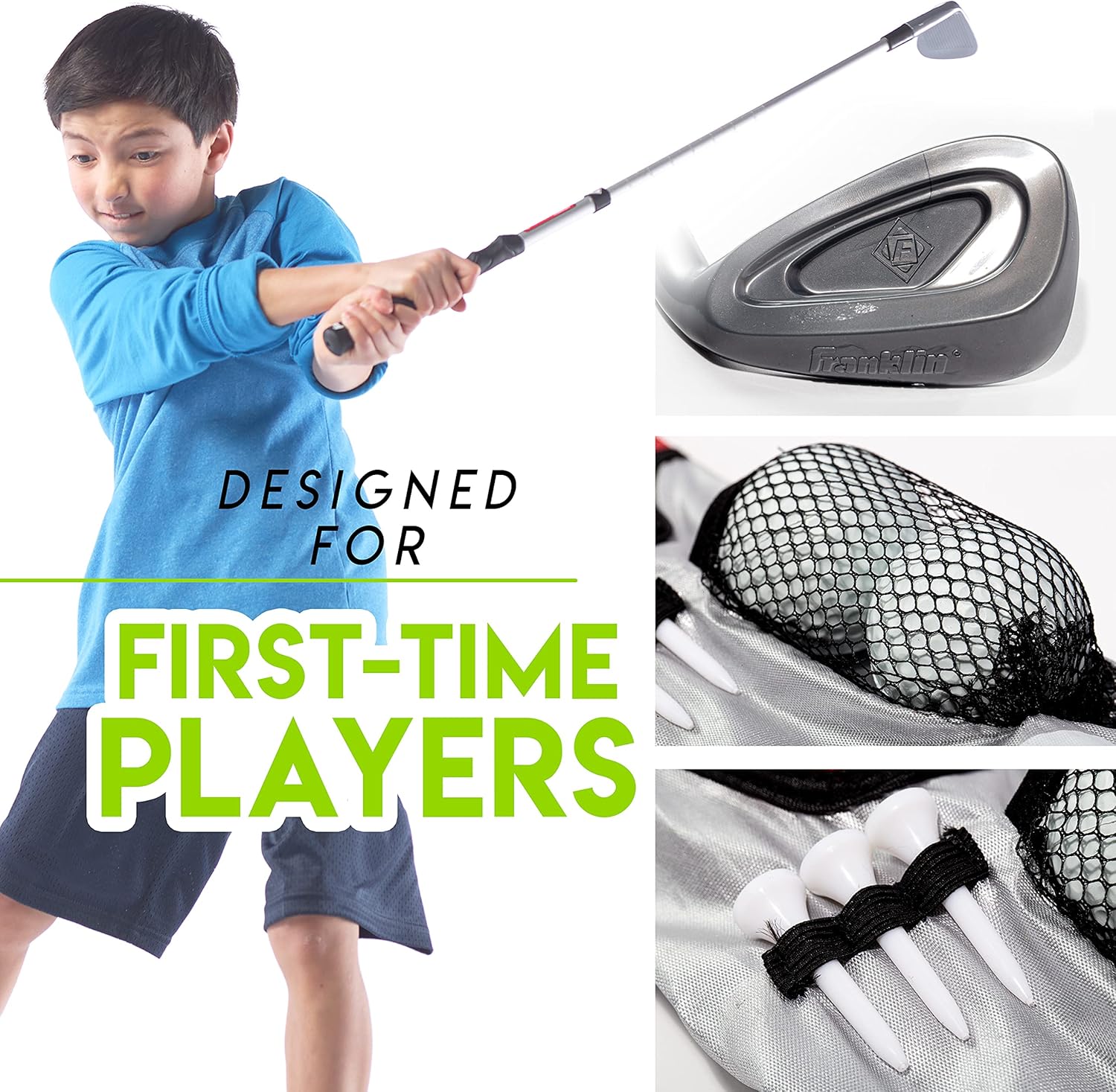 Franklin Sports Kids Golf Set - Set mazze da golf in plastica regolabile per ragazzi - Set da golf in plastica per bambini con borsa e palline - Mazze a lunghezza regolabile per bambini piccoli, Junior, mano destra, rosso