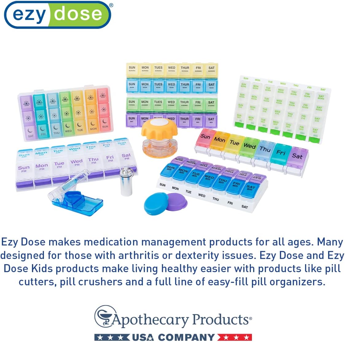 EZY DOSE Tempat Penyimpanan Pil Farmasi Saku untuk Perjalanan Harian, Tempat Penyimpanan Vitamin, Wadah Obat, Kotak Pil Portabel, Warna Dapat Bervariasi, Isi 2, Bebas BPA