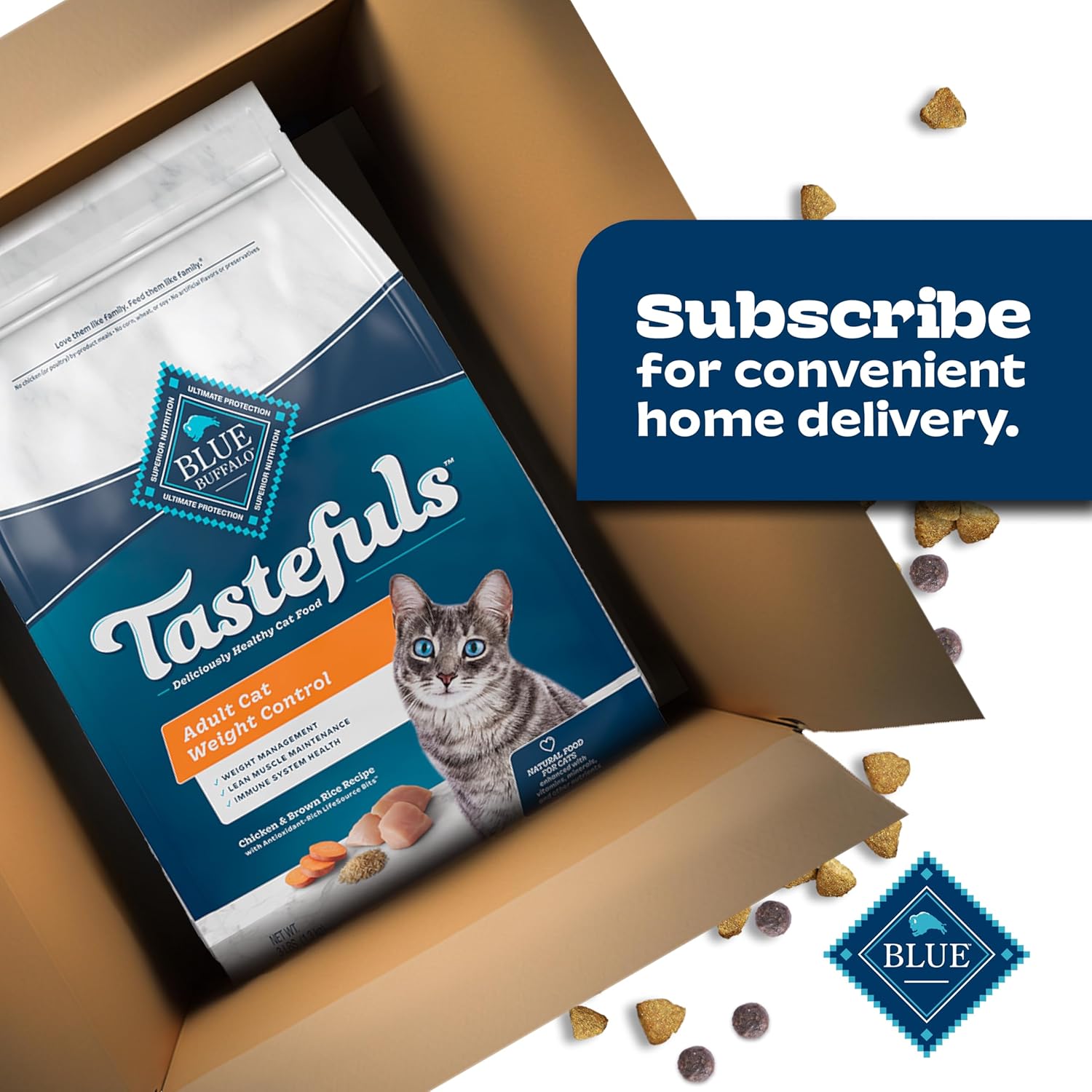 Nourriture sèche Blue Buffalo Tastefuls pour adultes pour perdre du poids, fabriquée aux États-Unis avec des ingrédients naturels, recette de poulet, 3 livres. Sac