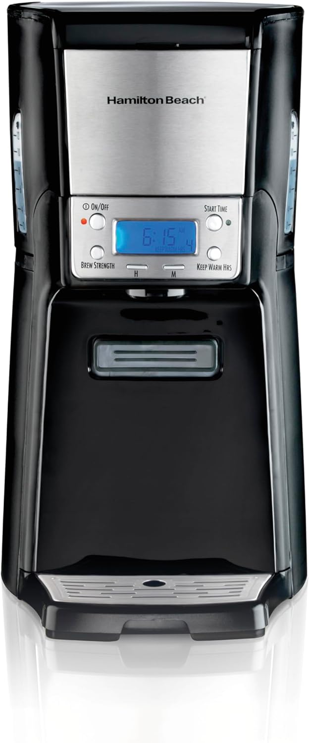 Hamilton Beach One Press Programmable Dispensing Drip Coffee Maker with 12 Cup Internal Brew Pot, Water Reservoir, Black with Chrome (48464) · v2