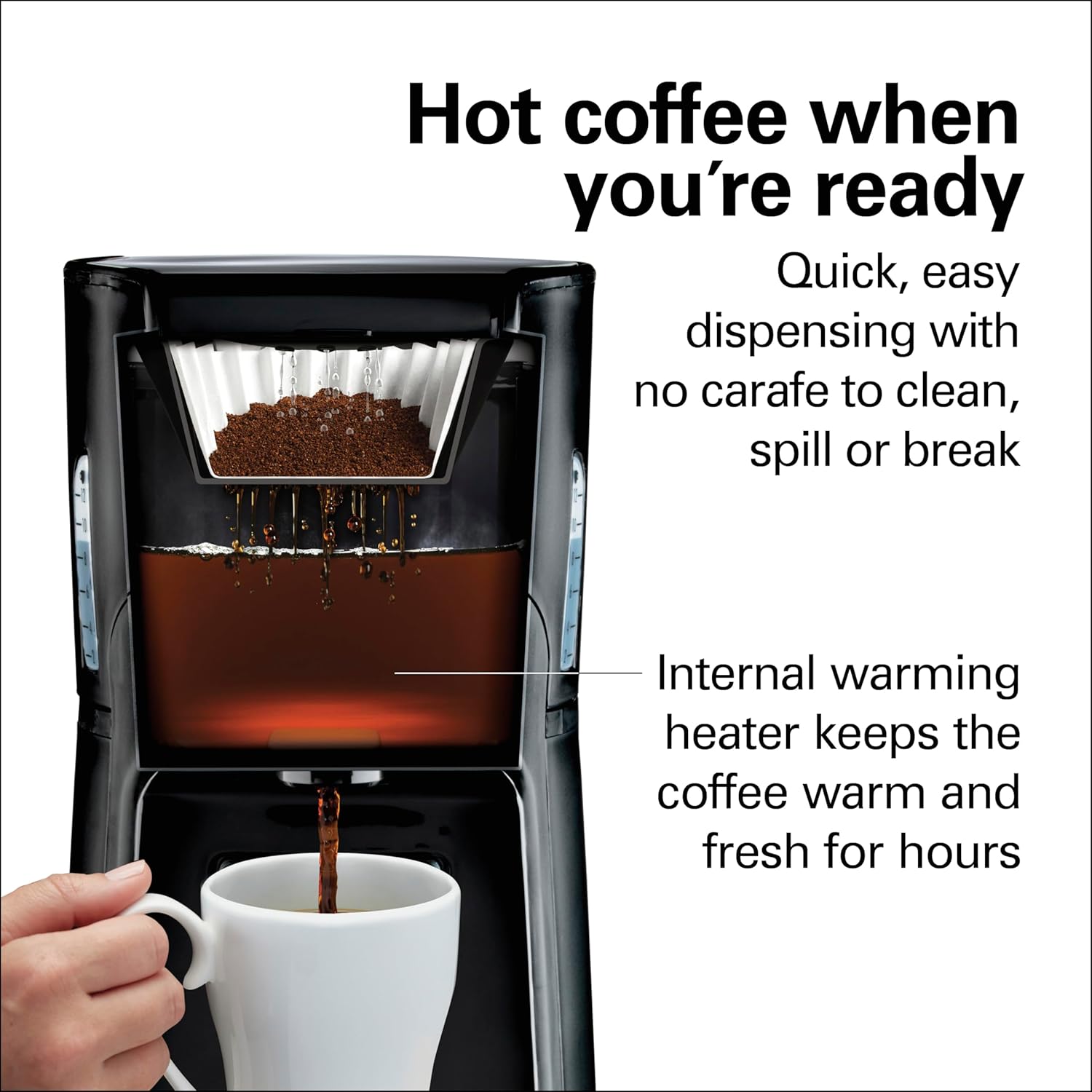 Hamilton Beach One Press Programmable Dispensing Drip Coffee Maker with 12 Cup Internal Brew Pot, Water Reservoir, Black with Chrome (48464) · v2