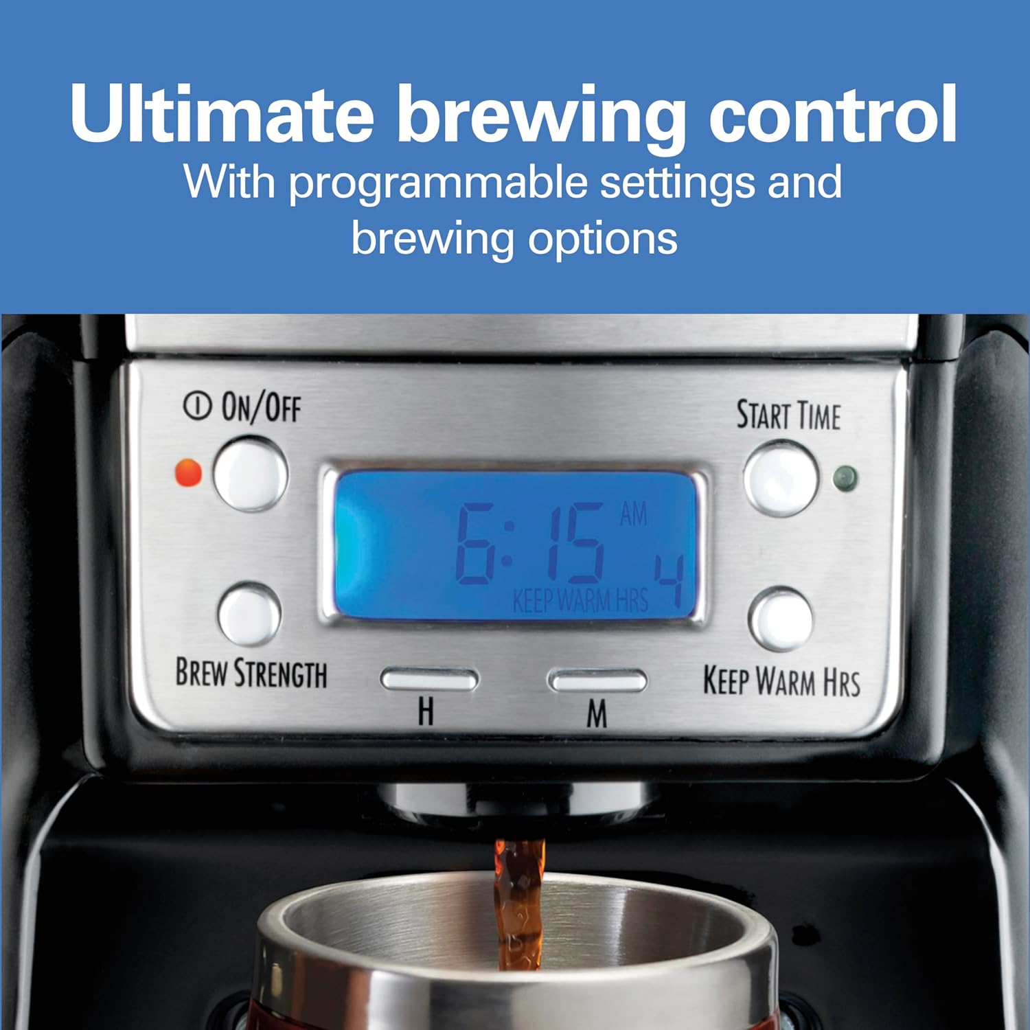 Hamilton Beach One Press Programmable Dispensing Drip Coffee Maker with 12 Cup Internal Brew Pot, Water Reservoir, Black with Chrome (48464) · v2