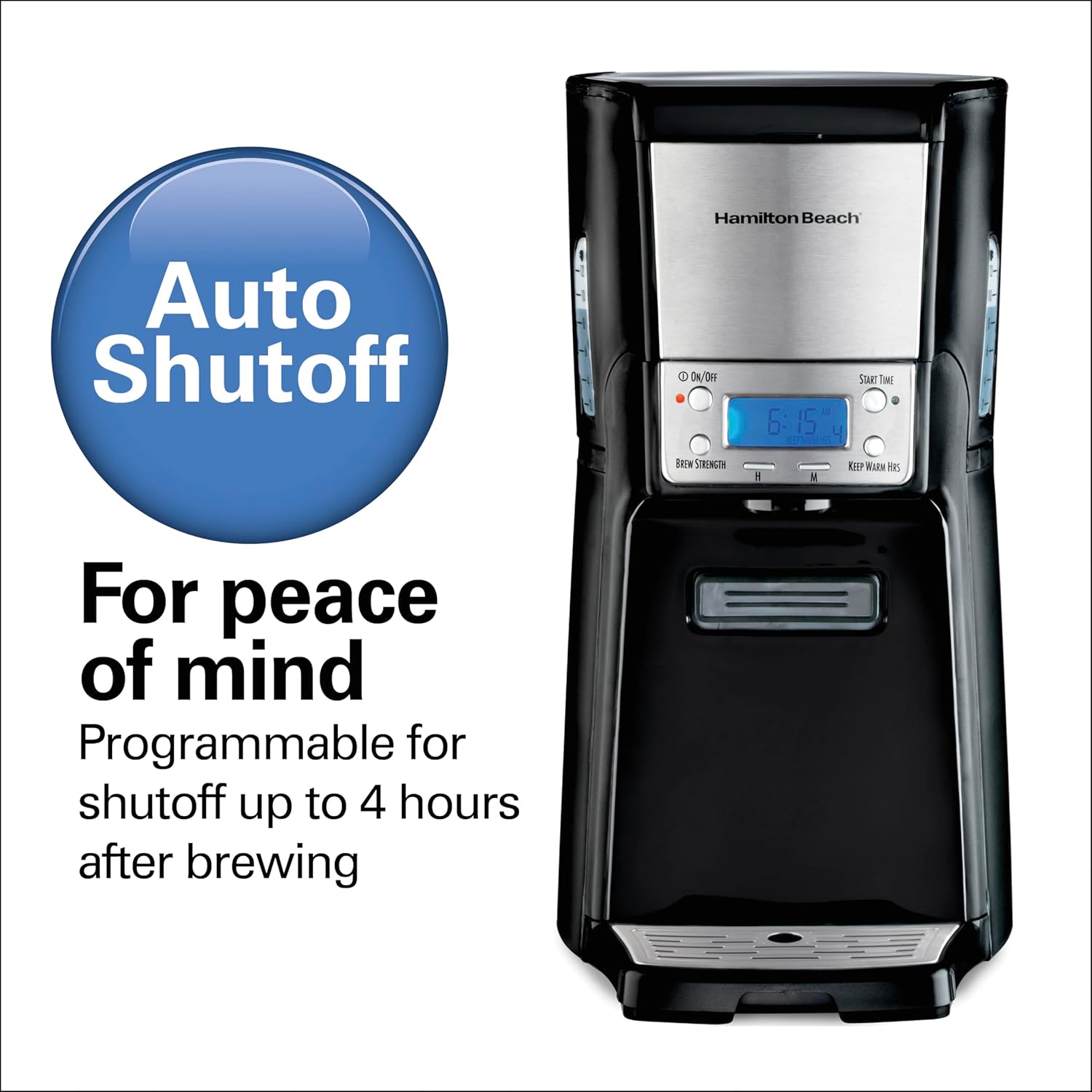 Hamilton Beach One Press Programmable Dispensing Drip Coffee Maker with 12 Cup Internal Brew Pot, Water Reservoir, Black with Chrome (48464) · v2