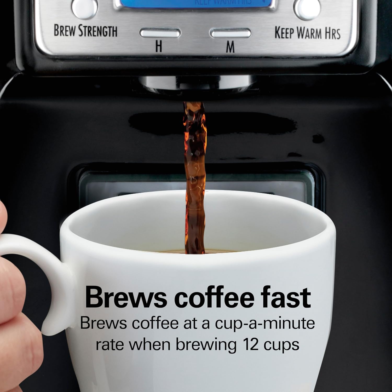 Hamilton Beach One Press Programmable Dispensing Drip Coffee Maker with 12 Cup Internal Brew Pot, Water Reservoir, Black with Chrome (48464) · v2