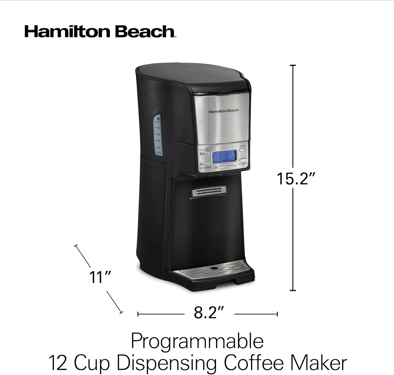 Hamilton Beach One Press Programmable Dispensing Drip Coffee Maker with 12 Cup Internal Brew Pot, Water Reservoir, Black with Chrome (48464) · v2