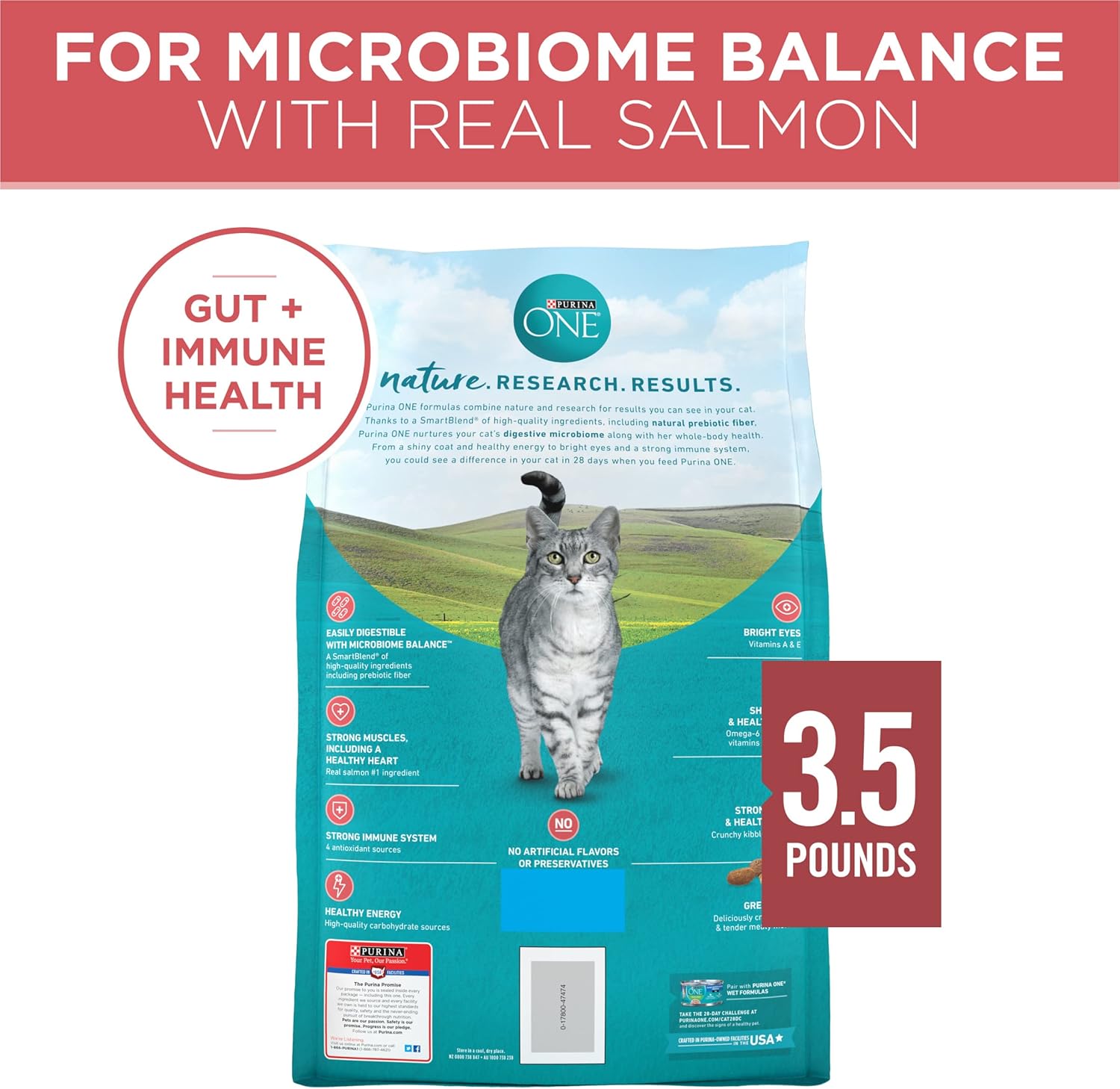 Purina ONE Doğal Kuru Kedi Maması, Tender Gerçek Somonlu Karışımı Seçer - 3,5 lb. Çanta