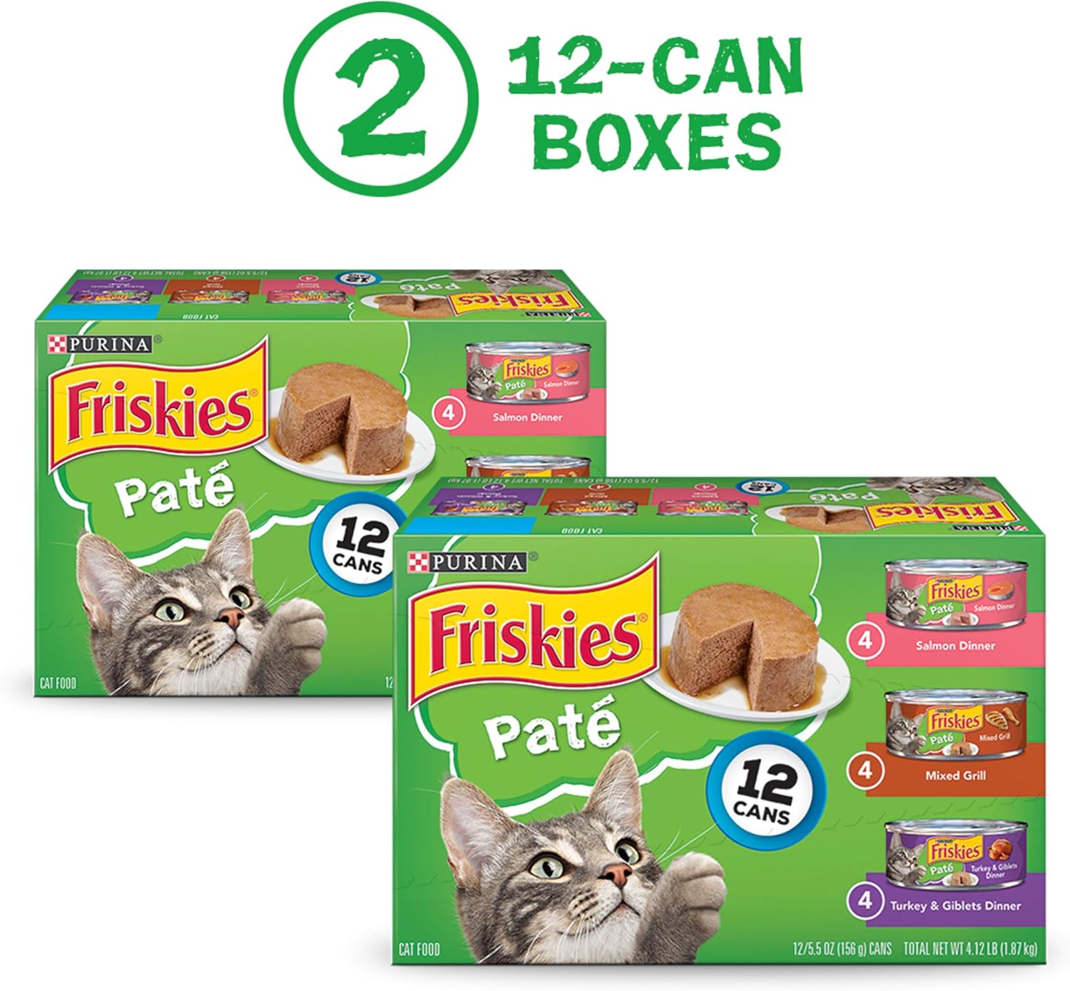 Nourriture humide Purina Friskies pour chats, plat varié, dîner au saumon, dîner à la dinde et aux abats et grill mixte, 5,5 onces (lot de 24)