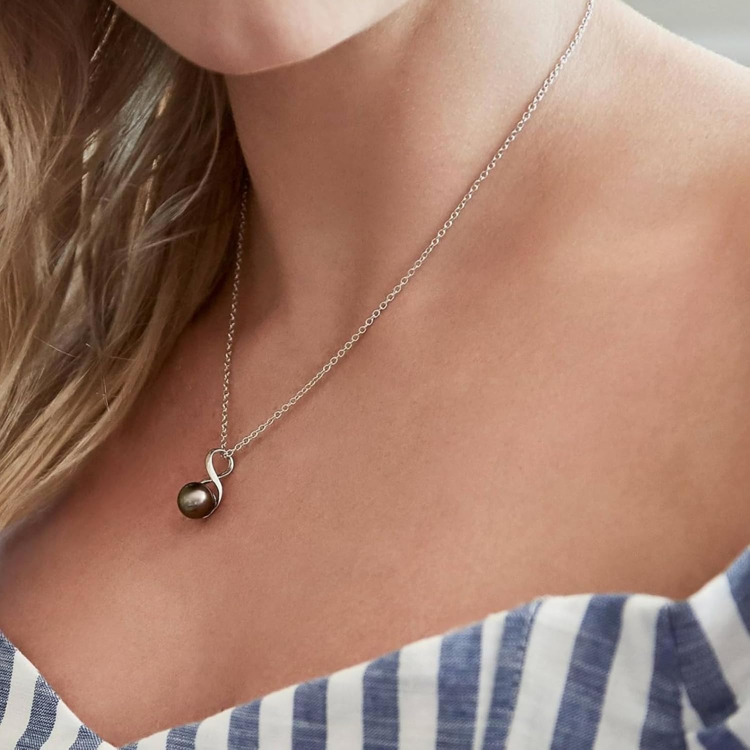 The Pearl Source Real Pearl Pendant for Women with Genuine AAA Quality Black Tahitian Cultured Pearl with Infinity Design | 14K Gold Plated 925 Sterling Silver Necklace Pearl Gifts for Christmas, Holidays and Anniversary · v4