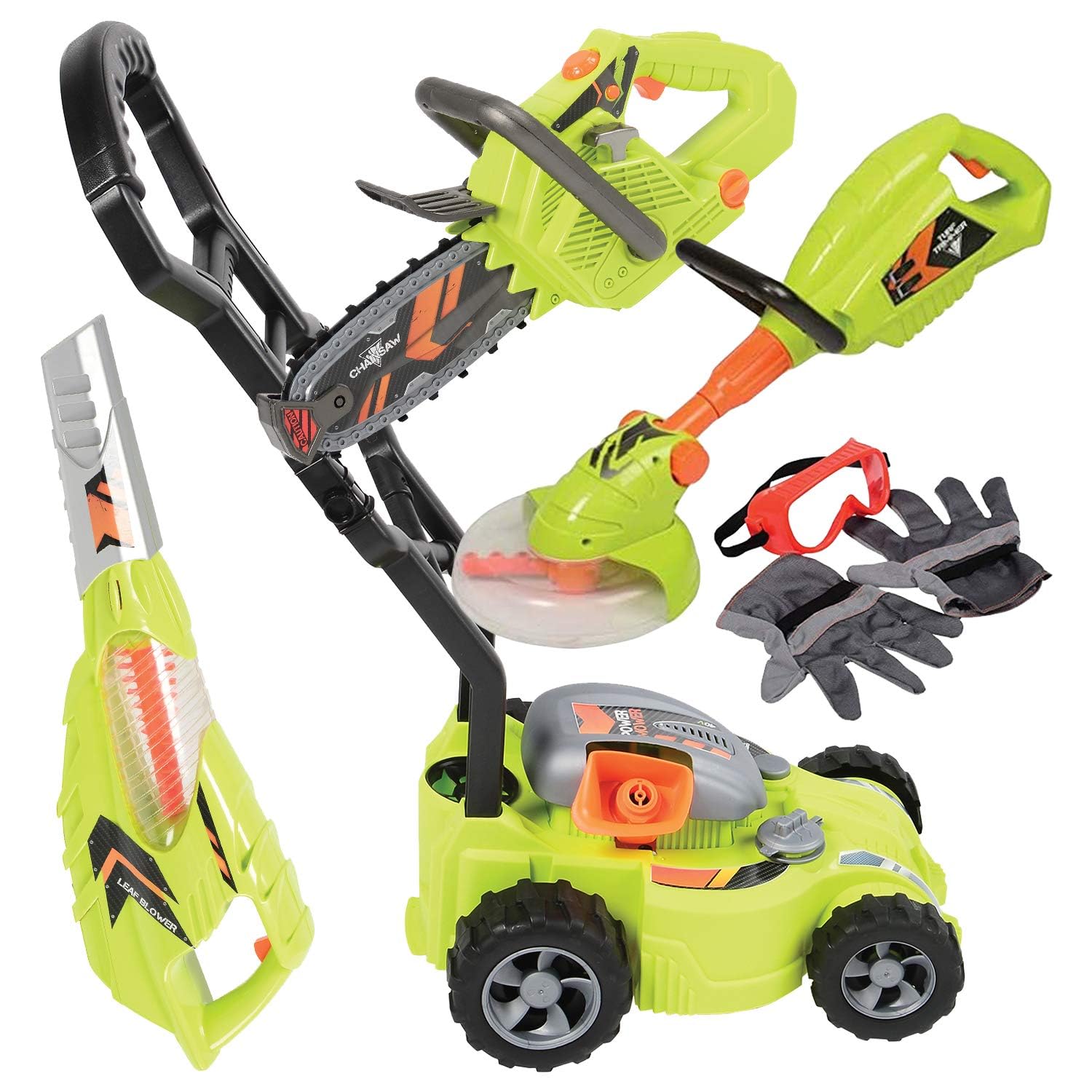 CP Toys 6-Piece Power Gardening Toy Set for Kids Ages 3 , Child Size Indoor/Outdoor Play Kids Tool Set with Leaf Blower, Chainsaw, Lawn Mower, and More, Green · v5