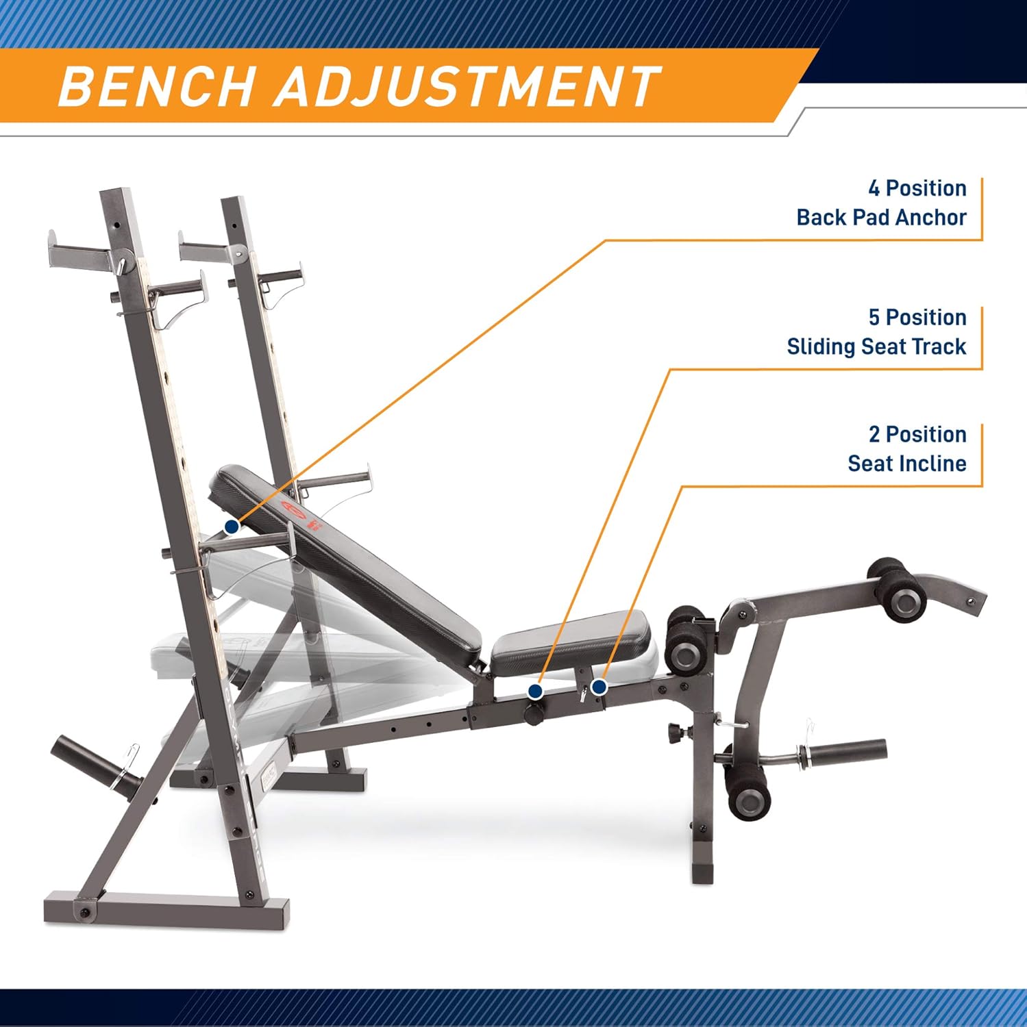 Marcy Olympic Weight Bench with Preacher Curl Pad and Leg Developer for Full-Body Workout · v7