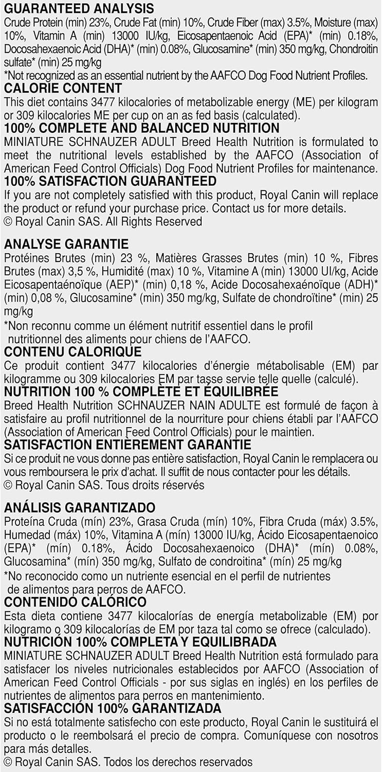 Nourriture sèche pour chiens Royal Canin Miniature Schnauzer, spécifique à une race adulte, sac de 10 livres