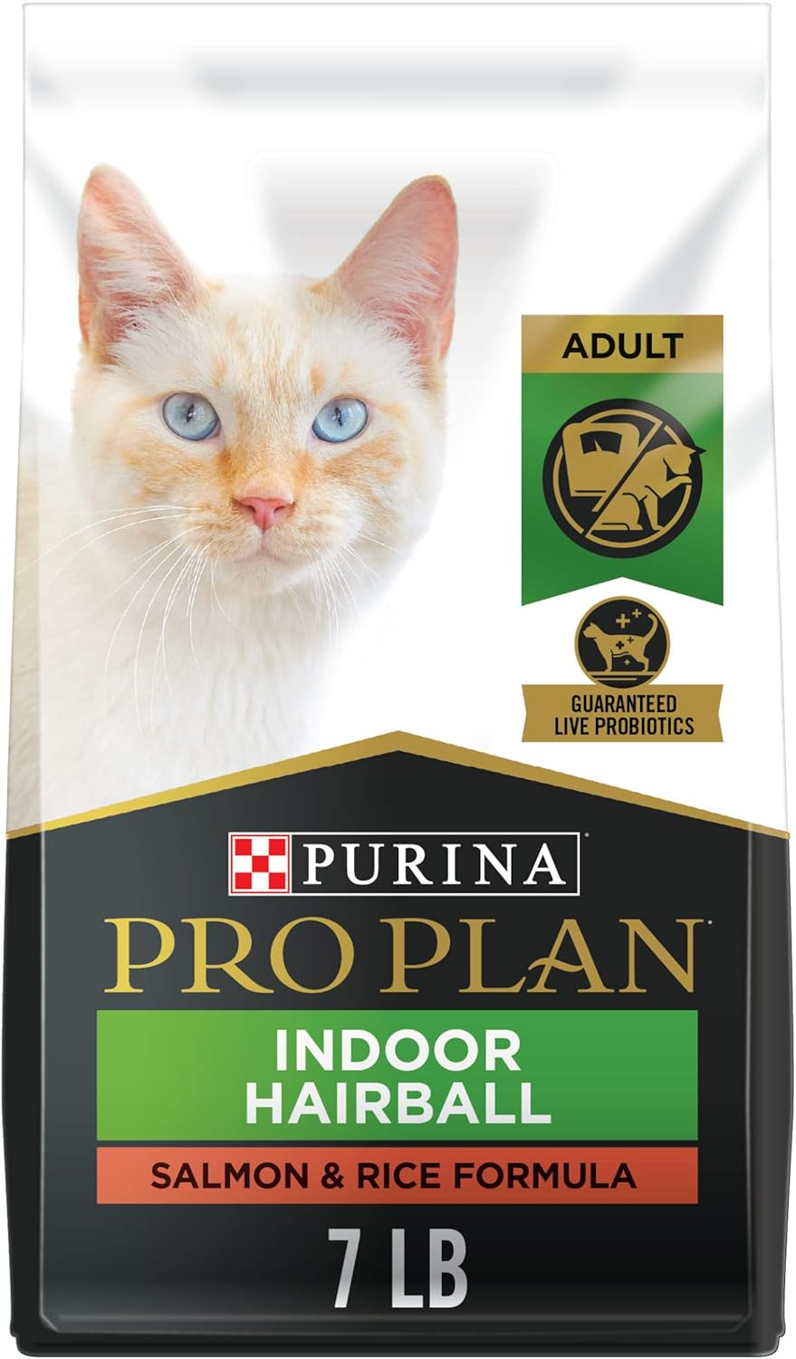 Purina Pro Plan Hairball Management, nourriture d'intérieur pour chats, formule au saumon et au riz, sac de 7 livres