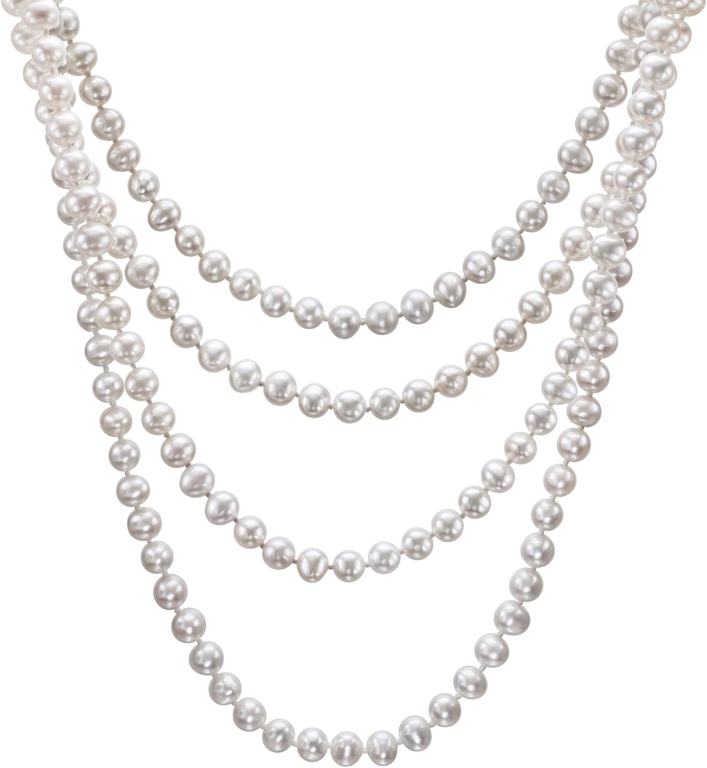 HinsonGayle AAA Handpicked White Freshwater Cultured Pearl Rope Necklace 82 inch Infinity Strand · v2
