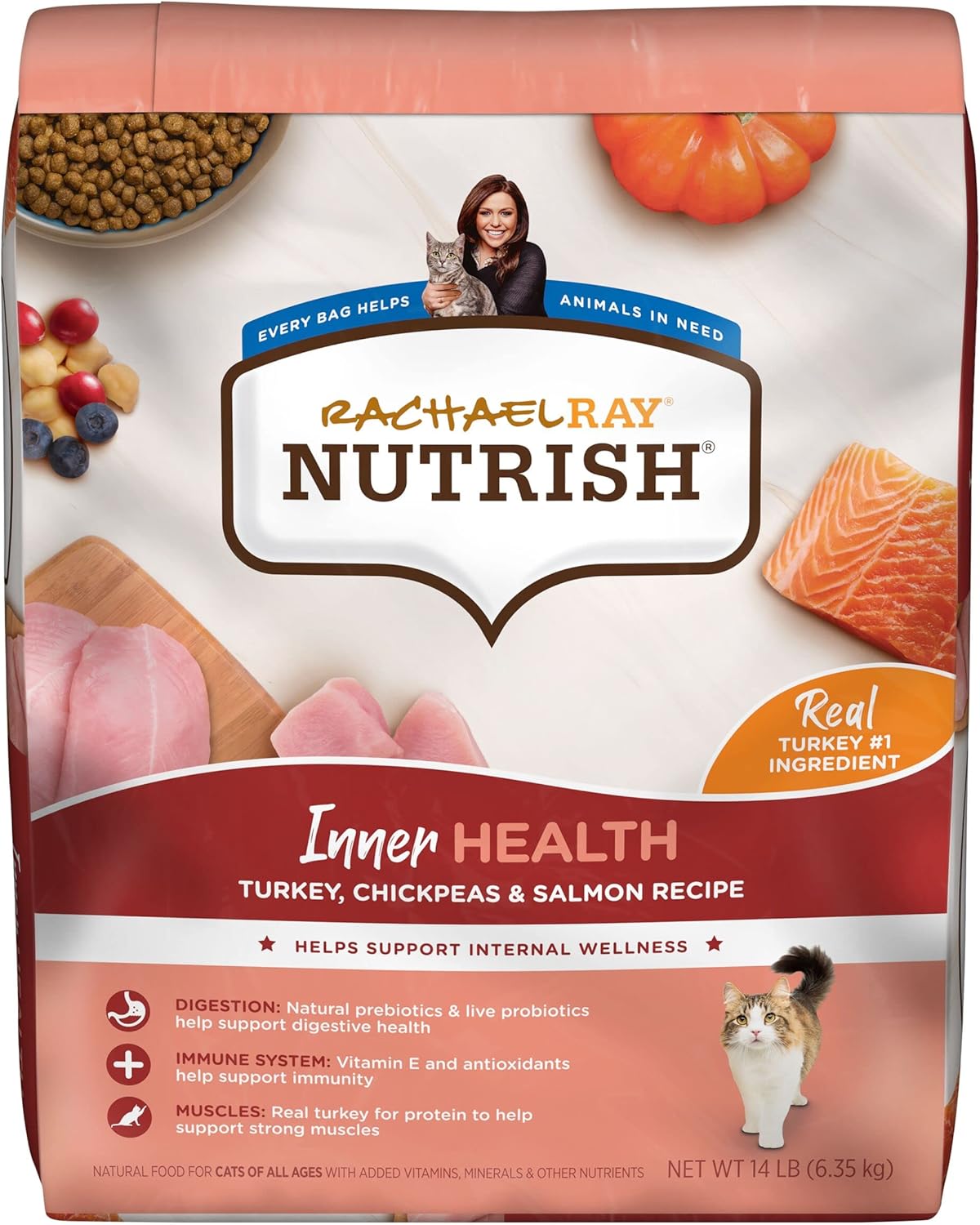 Rachael Ray Nutrish Inner Health Premium Natural Dry Cat Food with Added Vitamins, Minerals  Other Nutrients, Turkey with Chickpeas amp; Salmon Recipe, 14 Pounds · v2