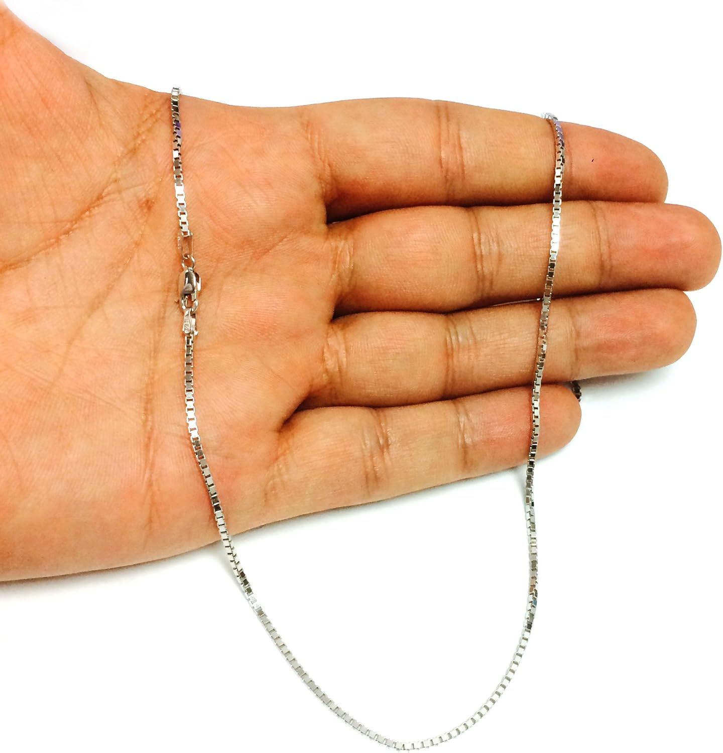 Jewelry Affairs 14 Ayar Beyaz Katı Altın Ayna Kutu Zinciri Kolye, 1.4mm