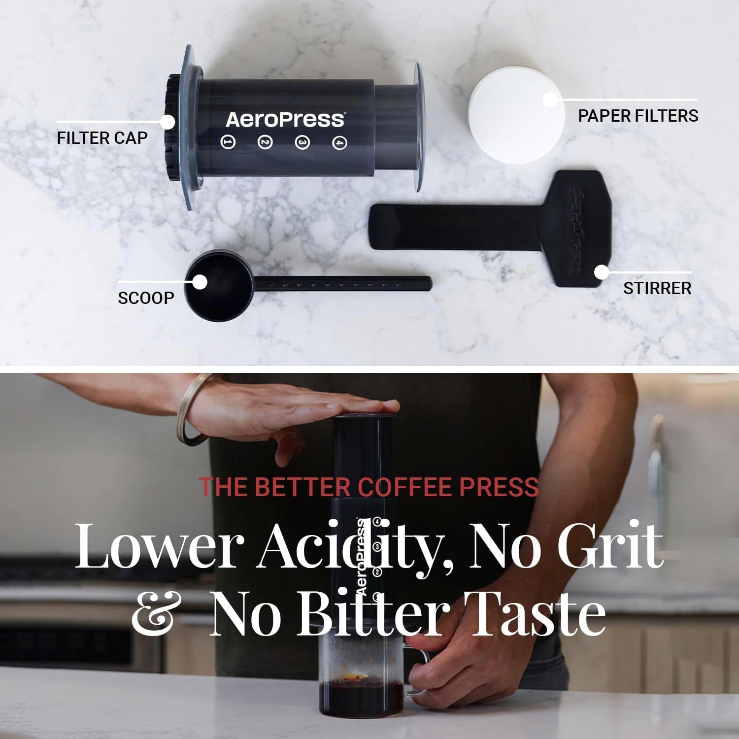 AeroPress เครื่องชงกาแฟและเอสเพรสโซแบบดั้งเดิม เครื่องชงกาแฟแบบพกพาระดับบาริสต้า พร้อมช่องใส่กาแฟ ลูกสูบ ตัวกรอง เครื่องชงกาแฟและเอสเพรสโซแบบด่วน