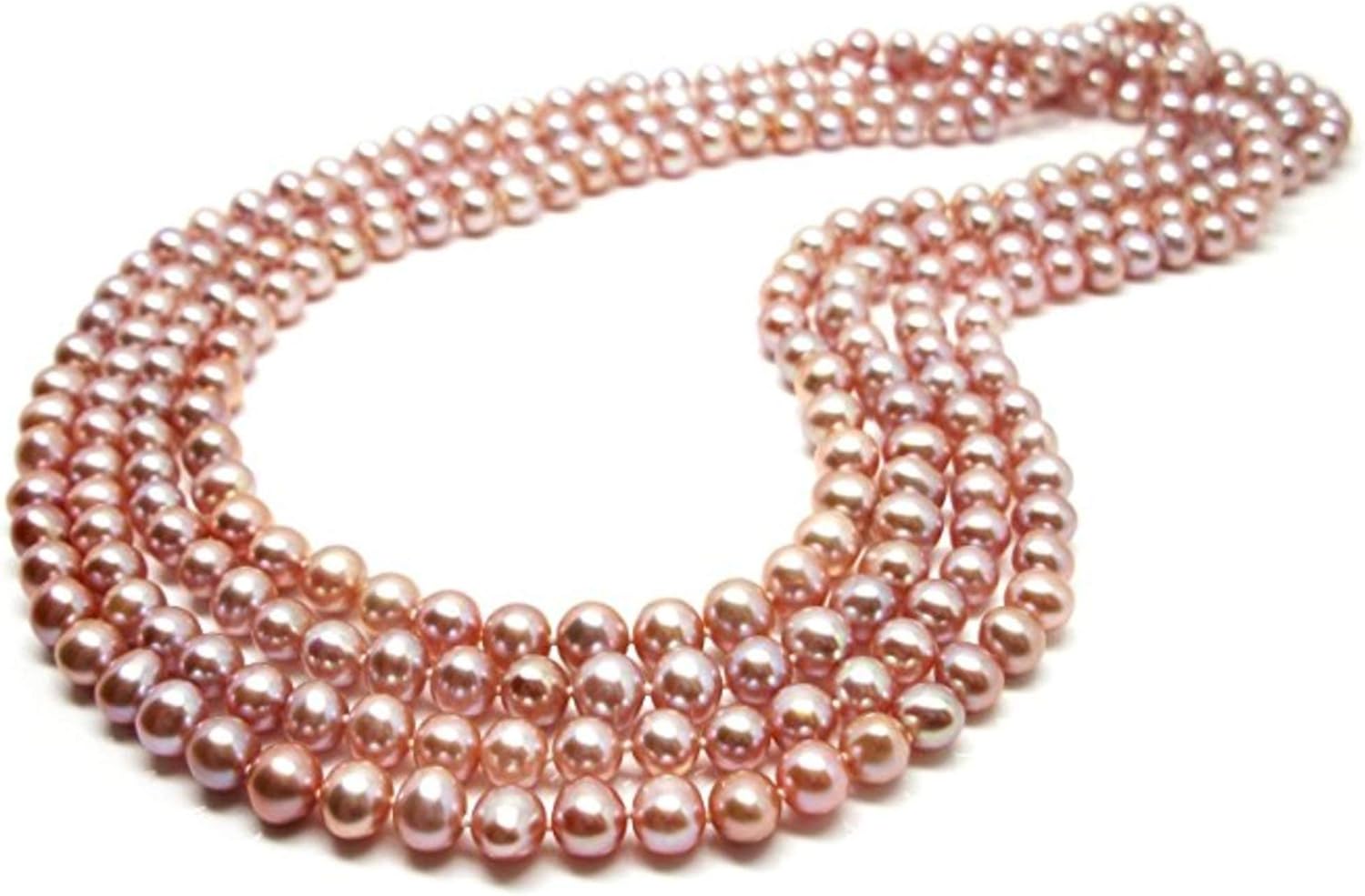 Collar en forma de cuerda HinsOnGayle de perlas cultivadas en agua dulce de color rosa natural de la AAA, de 7 a 7,5 mm, hebra de 82 pulgadas