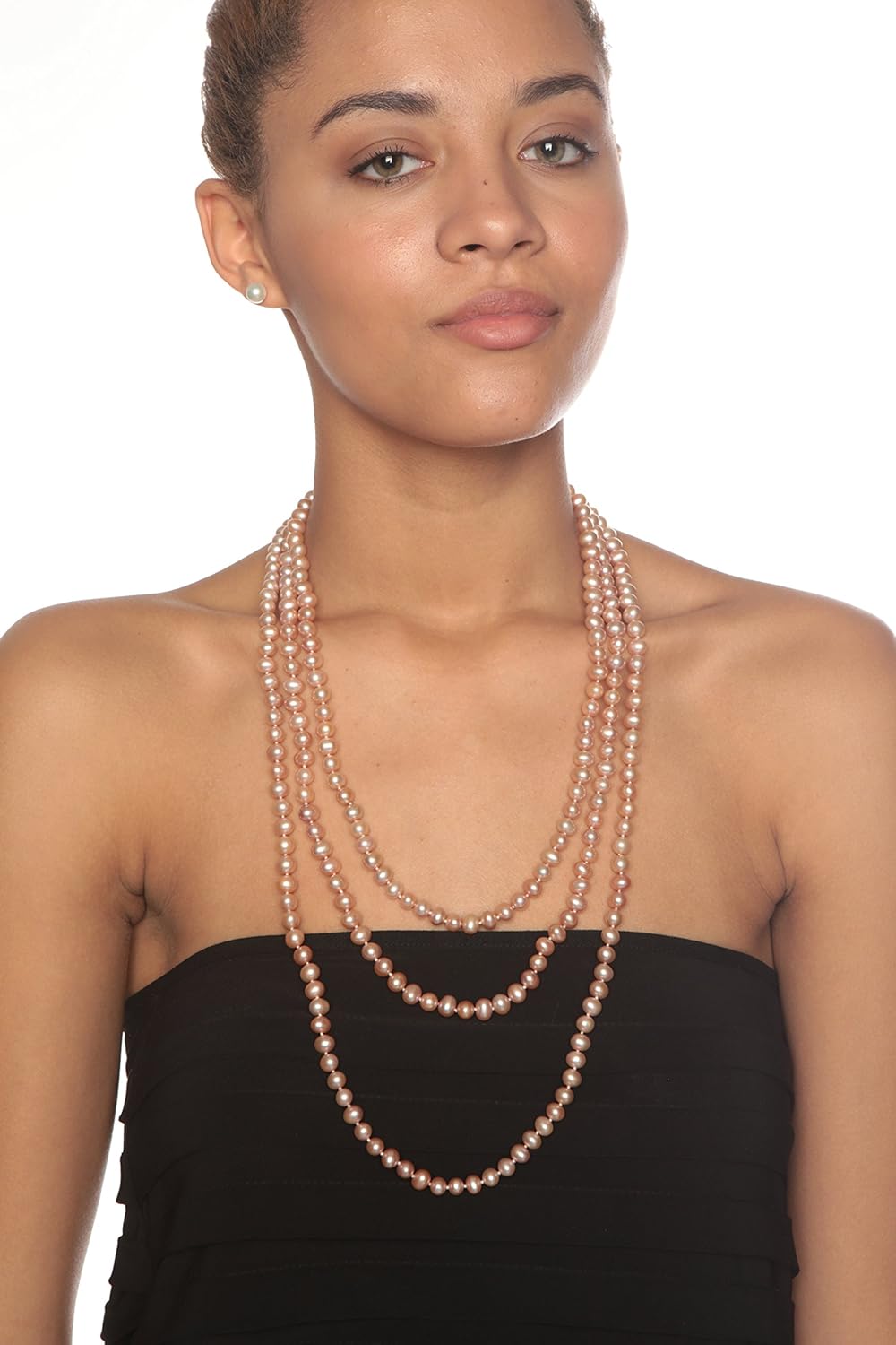 Collar en forma de cuerda HinsOnGayle de perlas cultivadas en agua dulce de color rosa natural de la AAA, de 7 a 7,5 mm, hebra de 82 pulgadas