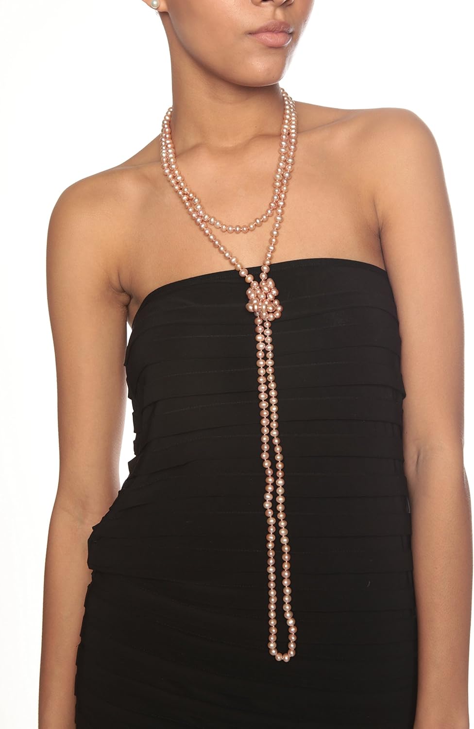 Collar en forma de cuerda HinsOnGayle de perlas cultivadas en agua dulce de color rosa natural de la AAA, de 7 a 7,5 mm, hebra de 82 pulgadas