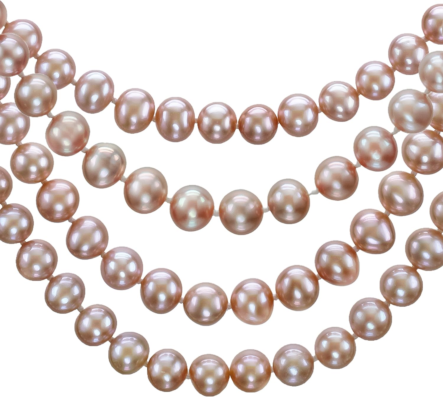 Collar en forma de cuerda HinsOnGayle de perlas cultivadas en agua dulce de color rosa natural de la AAA, de 7 a 7,5 mm, hebra de 82 pulgadas