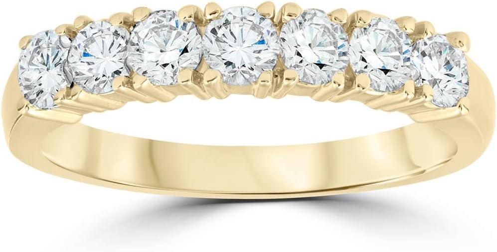1ct Diamond Wedding Ring Anniversary 14k Yellow Gold 7-Stone Womens Band · v2
