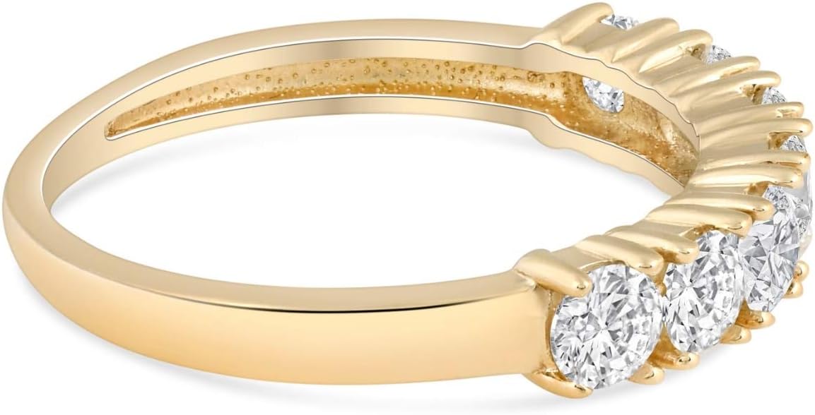 1ct Diamond Wedding Ring Anniversary 14k Yellow Gold 7-Stone Womens Band · v2