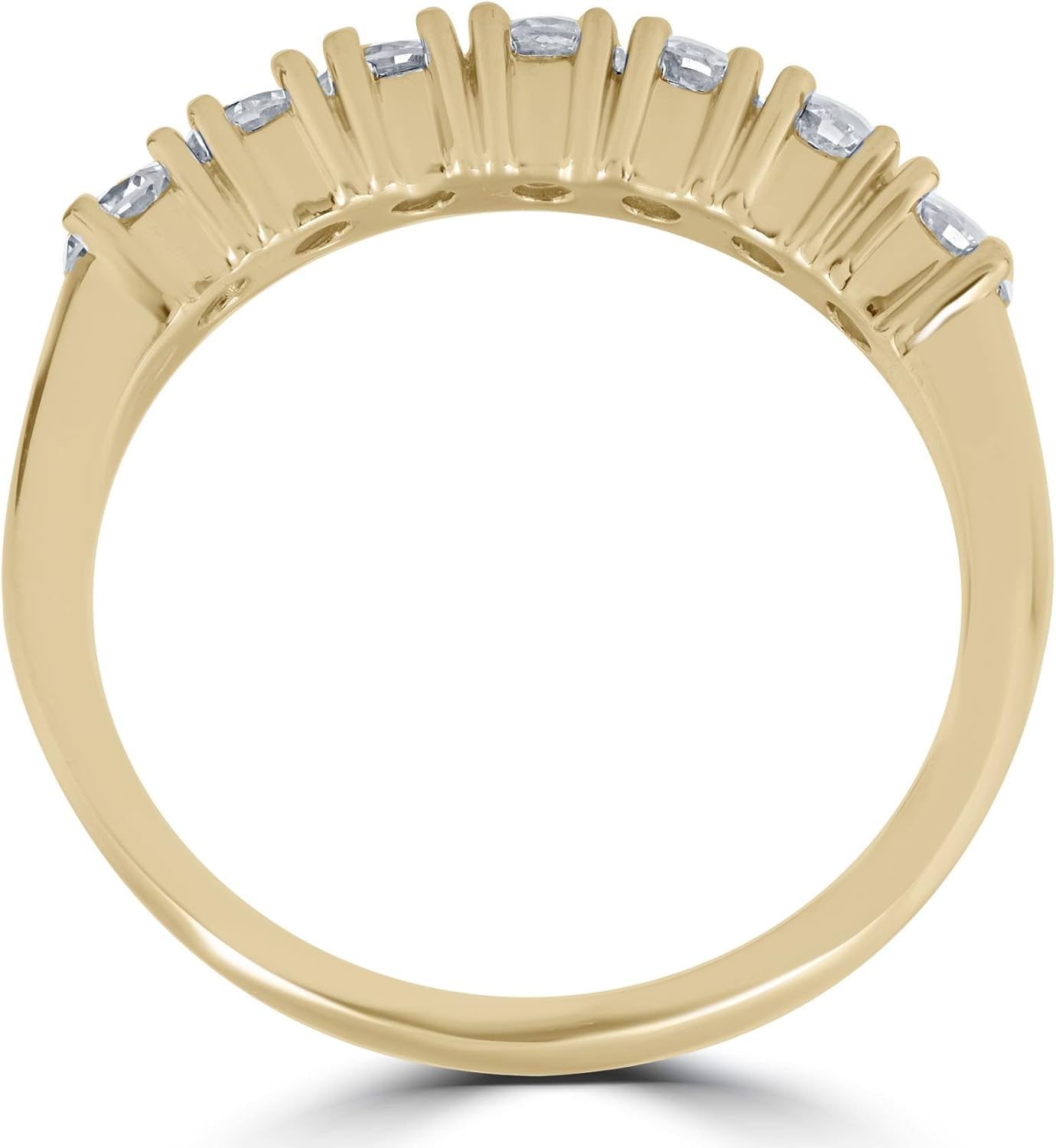 1ct Diamond Wedding Ring Anniversary 14k Yellow Gold 7-Stone Womens Band · v2