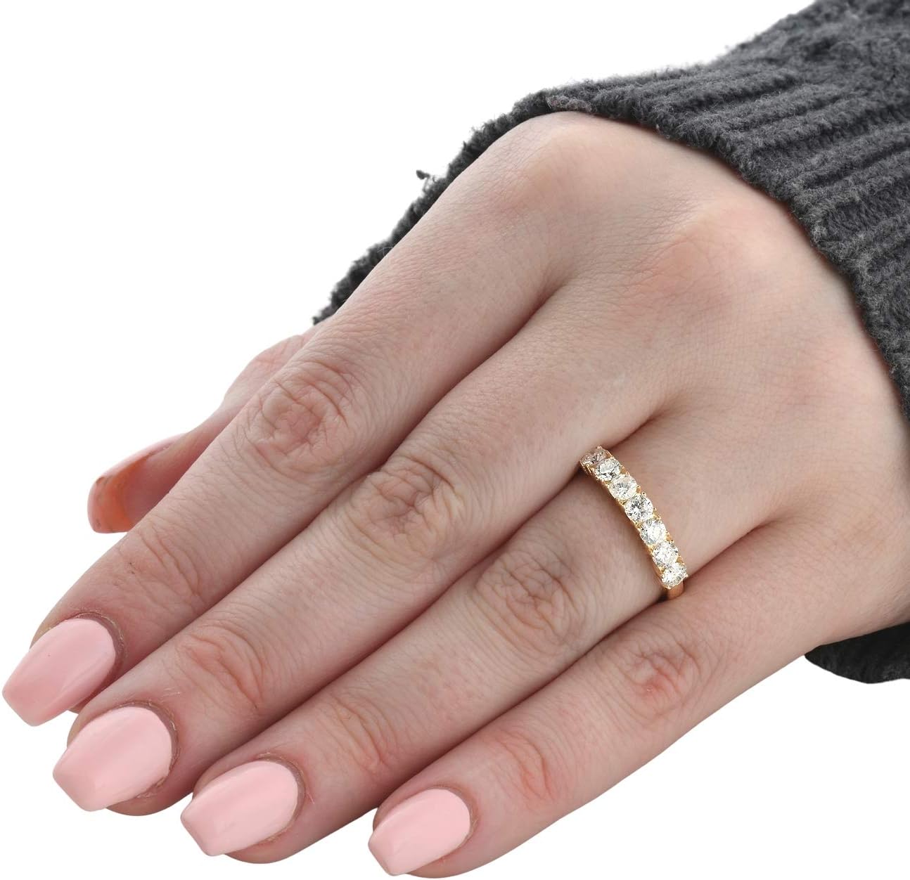 1ct Diamond Wedding Ring Anniversary 14k Yellow Gold 7-Stone Womens Band · v2