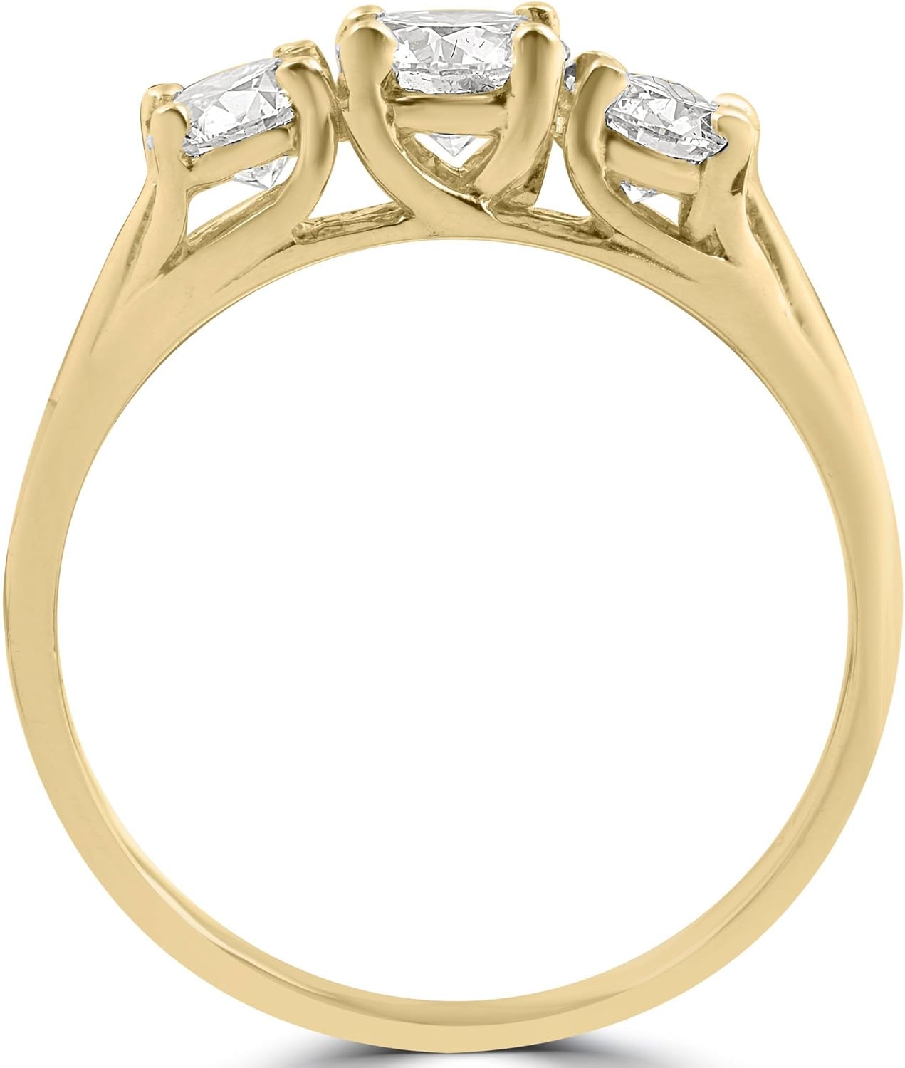 1ct Three Stone Diamond Engagement Womens Anniversary Ring 14k Yellow Gold · v2