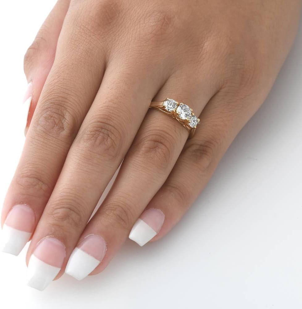 1ct Three Stone Diamond Engagement Womens Anniversary Ring 14k Yellow Gold · v2