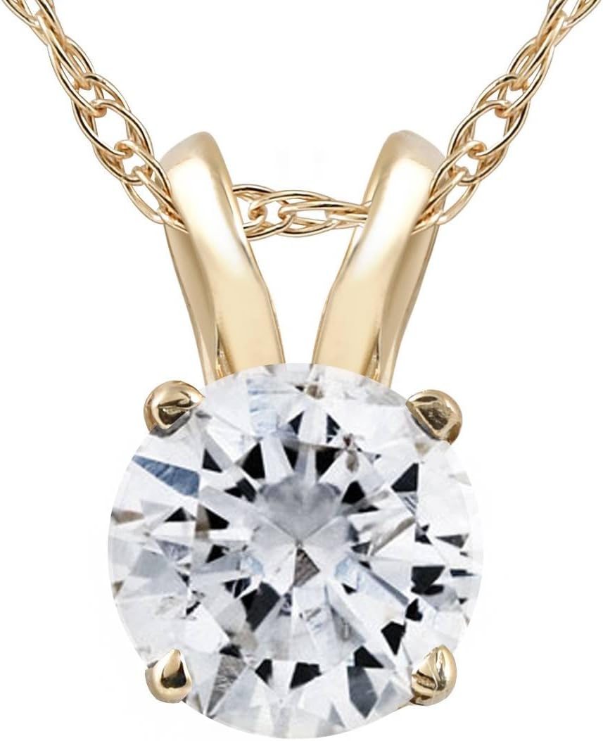 14k White or Yellow Gold 1/2 Ct T.W. Diamond Round-Cut Solitaire Pendant Womens Necklace With 18 14k Gold Chain · v2