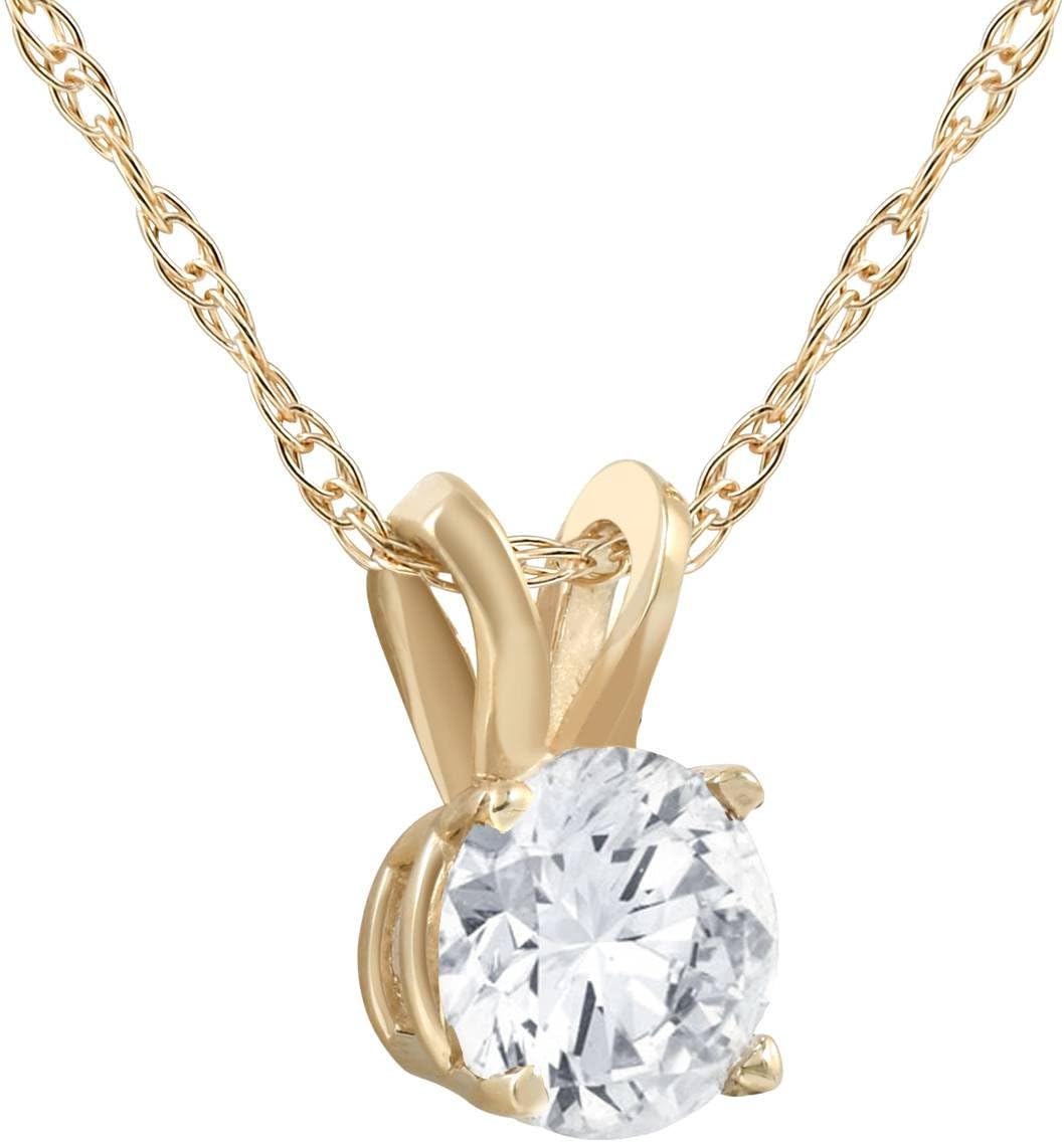 Damenhalskette aus 14-karätigem Weiß- oder Gelbgold, 1/2 Karat T.W. Diamant, runder Solitäranhänger, mit Kette aus 18-karätigem 14-karätigem Gold
