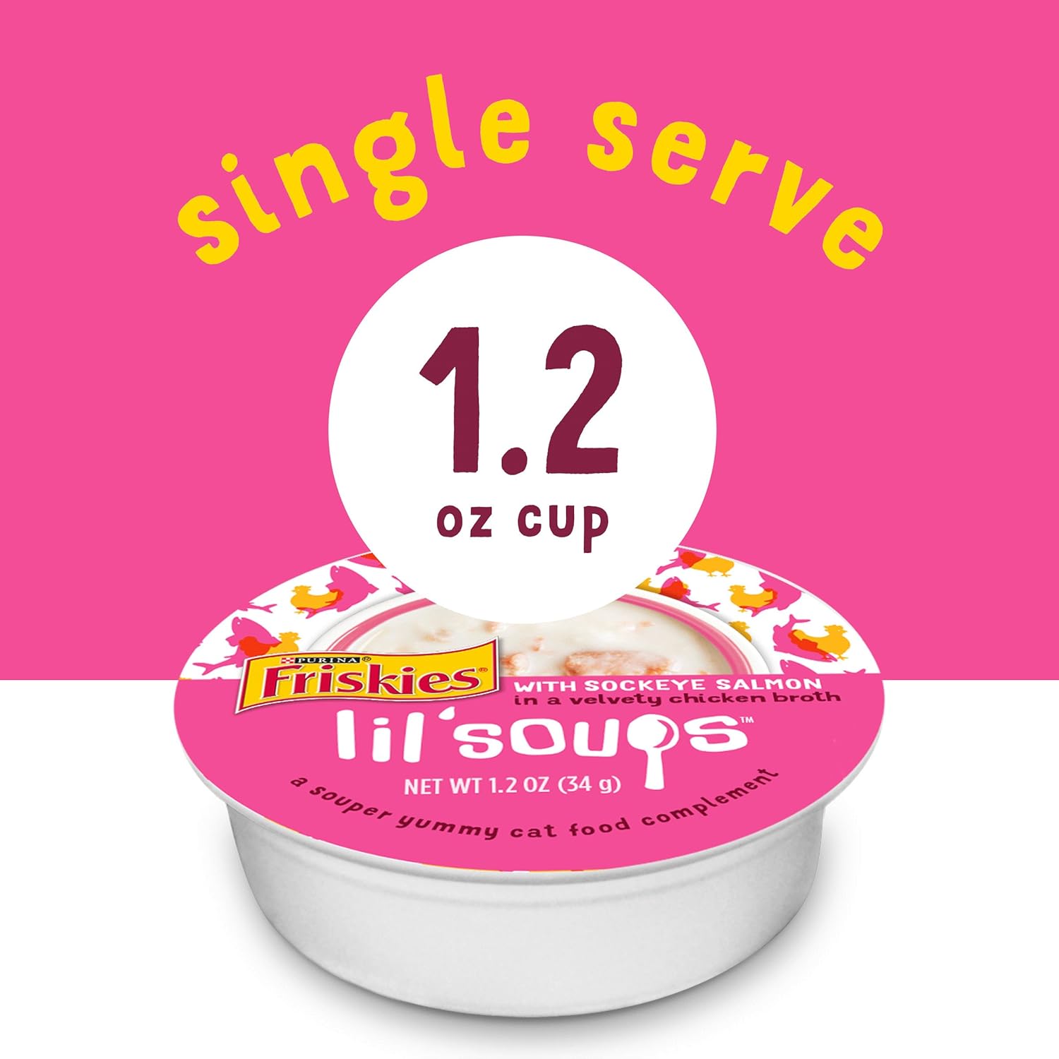Comida húmeda para gatos Purina Friskies, natural, sin cereales, para lamerse, sopas con salmón rojo en caldo de pollo (paquete de 8) tazas de 1.2 oz