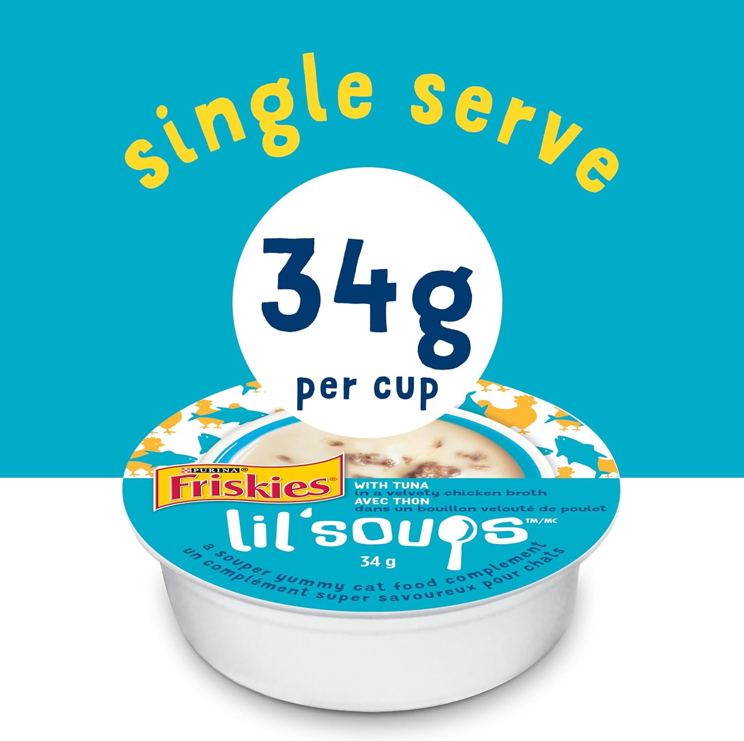 Purina Friskies Natuurlijk, graanvrij nat kattenvoer, likbare kattensnoepjes, kleine soepen met tonijn in kippenbouillon - (verpakking van 8) kopjes van 1,2 oz.