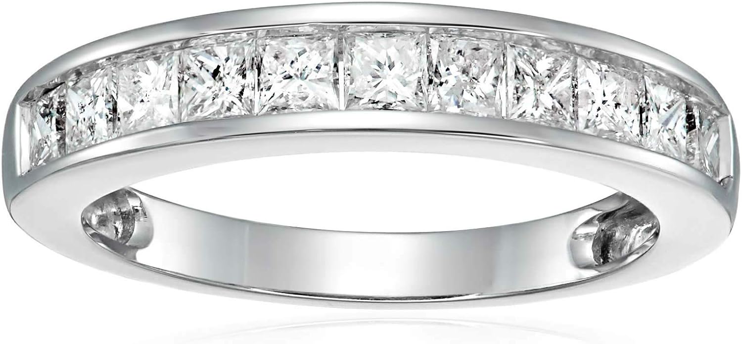 1 carat (ctw) Diamond Wedding Anniversary Band for Women, Half Eternity Princess Cut Diamond Engagement Ring in 14K White Gold Channel Set 1 cttw, Size 4.5-10 · v2