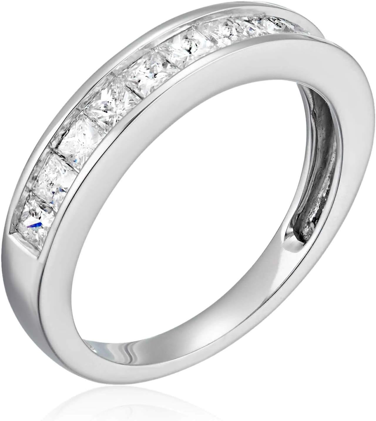 1 carat (ctw) Diamond Wedding Anniversary Band for Women, Half Eternity Princess Cut Diamond Engagement Ring in 14K White Gold Channel Set 1 cttw, Size 4.5-10 · v2