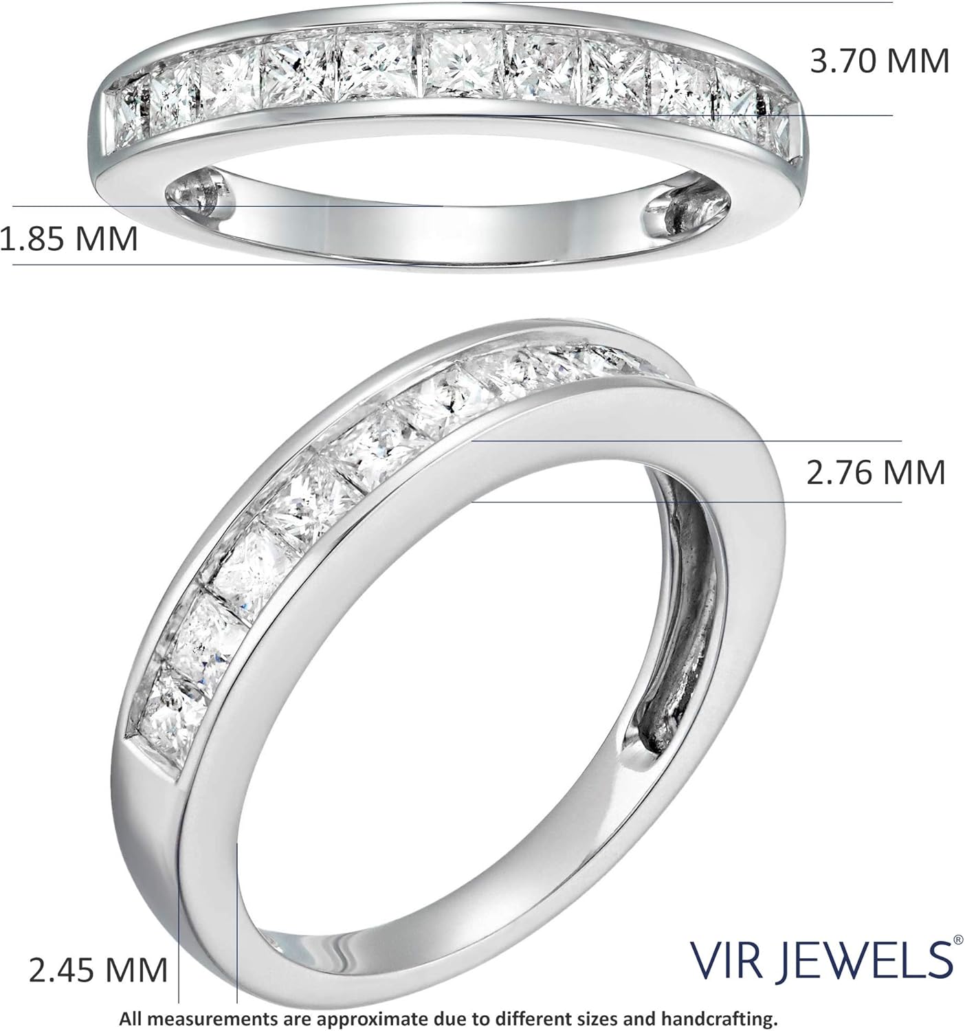 1 carat (ctw) Diamond Wedding Anniversary Band for Women, Half Eternity Princess Cut Diamond Engagement Ring in 14K White Gold Channel Set 1 cttw, Size 4.5-10 · v2
