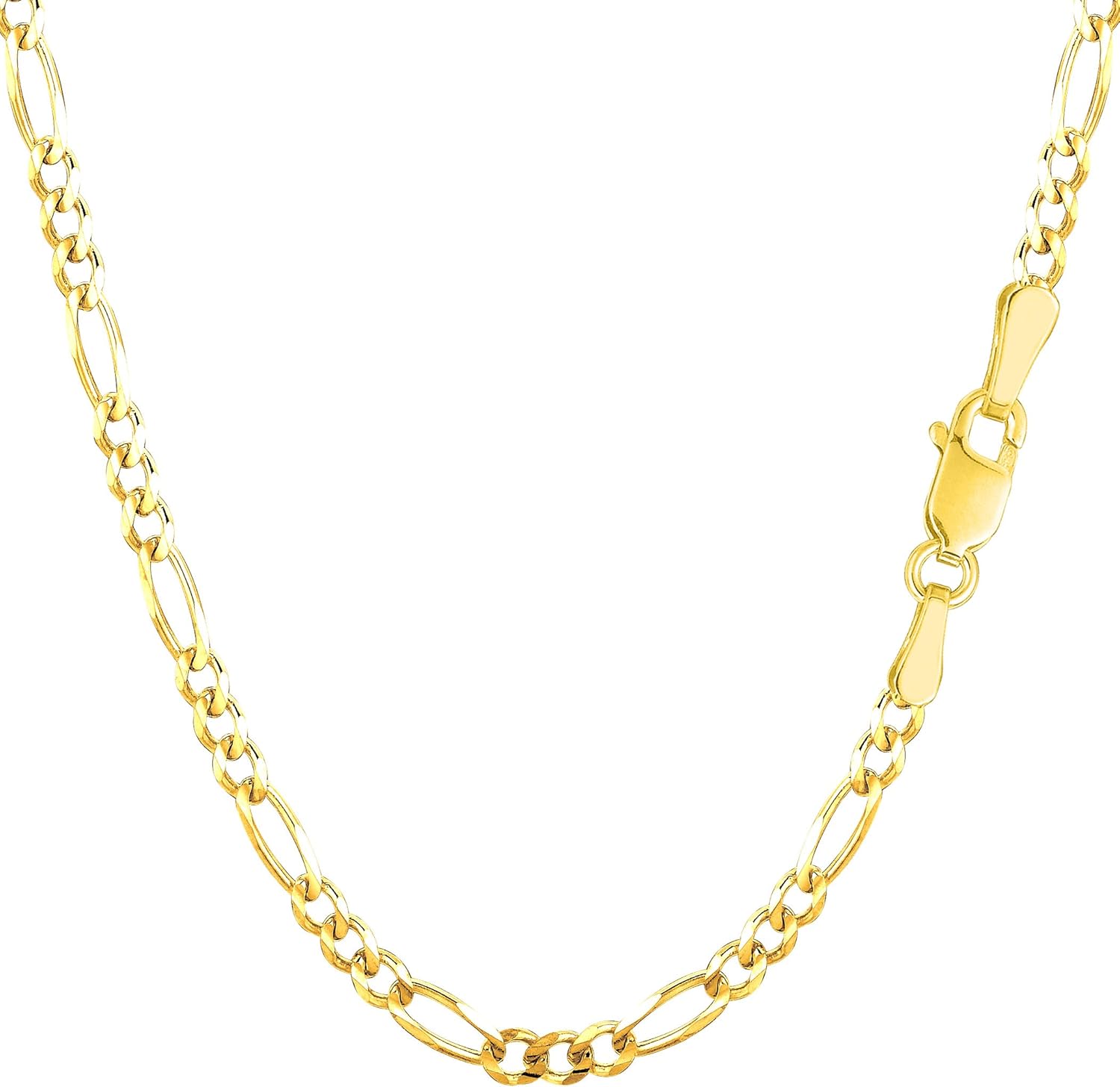 Jewelry Affairs 10k Yellow Solid Gold Figaro Chain Necklace, 3.0mm · v2