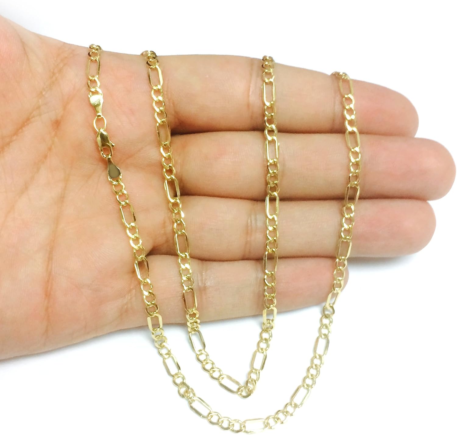 Jewelry Affairs 10k Yellow Solid Gold Figaro Chain Necklace, 3.0mm · v2
