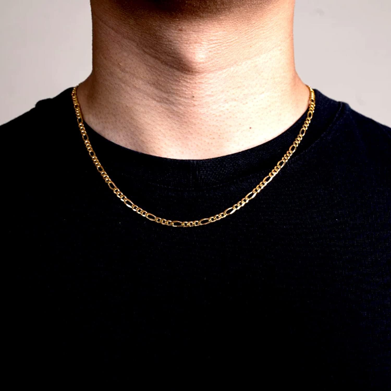 Jewelry Affairs 10k Yellow Solid Gold Figaro Chain Necklace, 3.0mm · v2