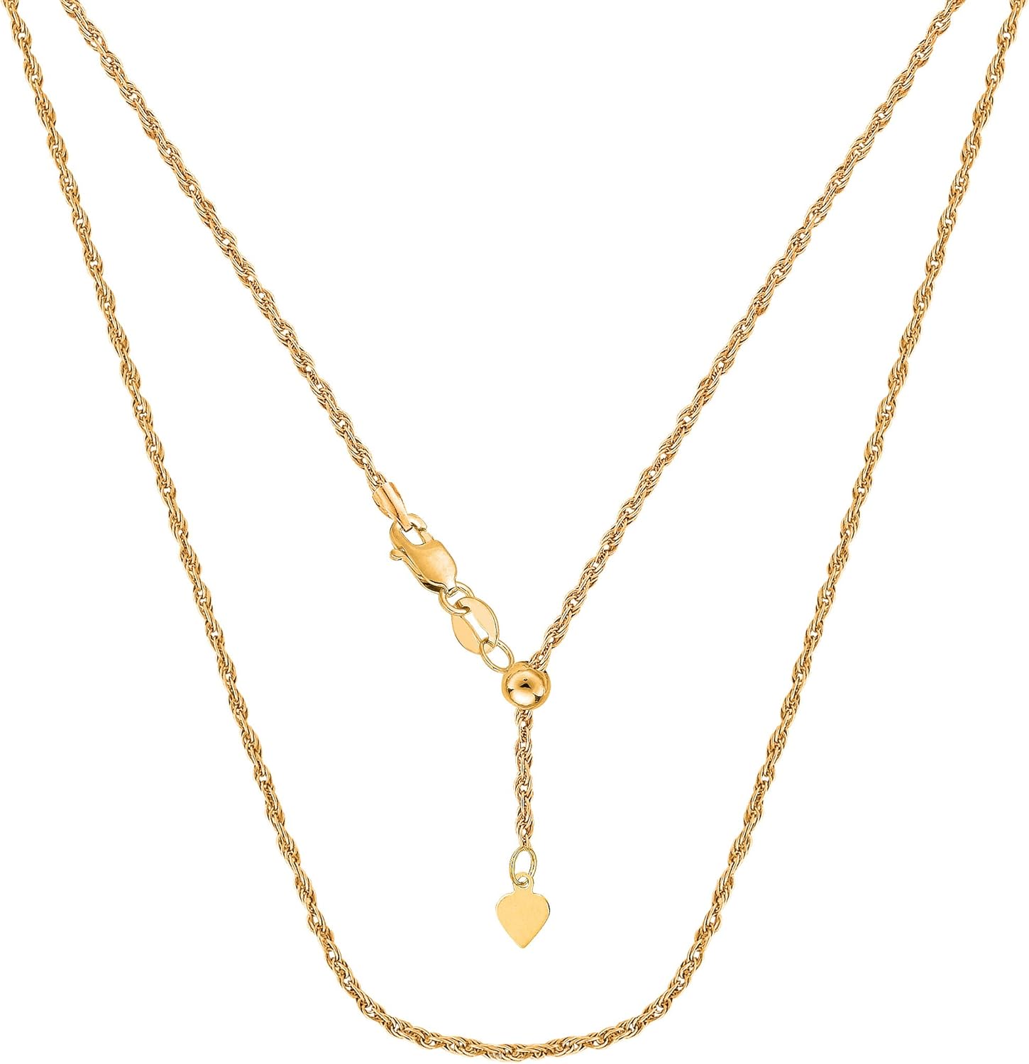 Jewelry Affairs 14k Yellow Real Gold Adjustable Rope Chain Necklace, 1.0mm, 22 · v2