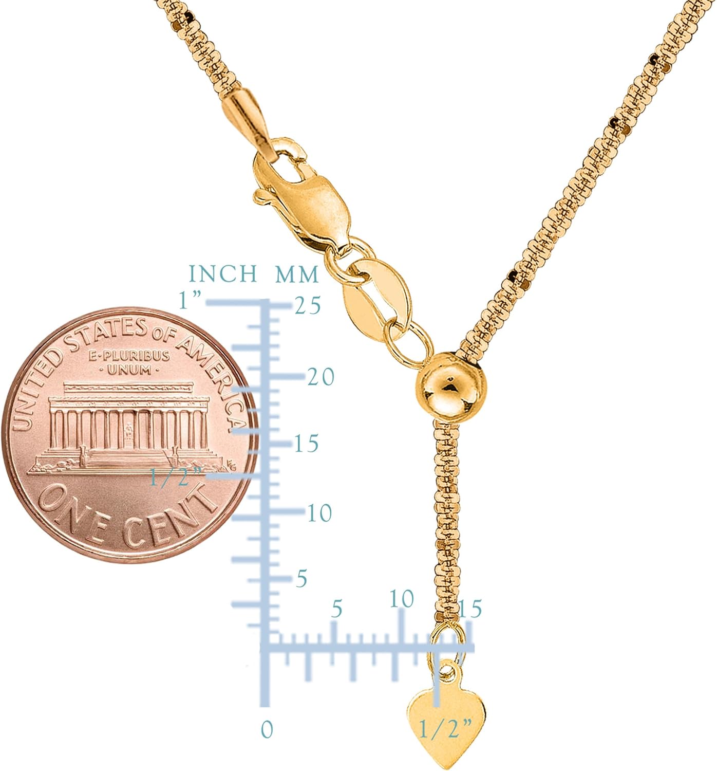 สร้อยคอโซ่ปรับระดับได้ประดับประกายแวววาวทองคำแท้ 14k จาก Jewelry Affairs ขนาด 1.5 มม. ยาว 22
